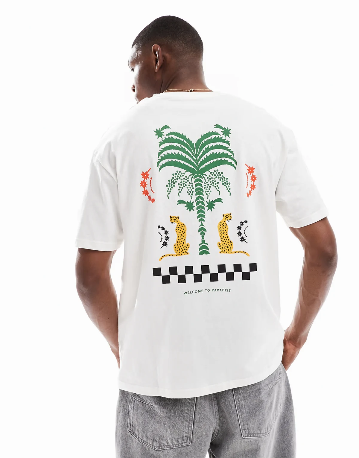 oversize T-shirt with paradise backprint in white