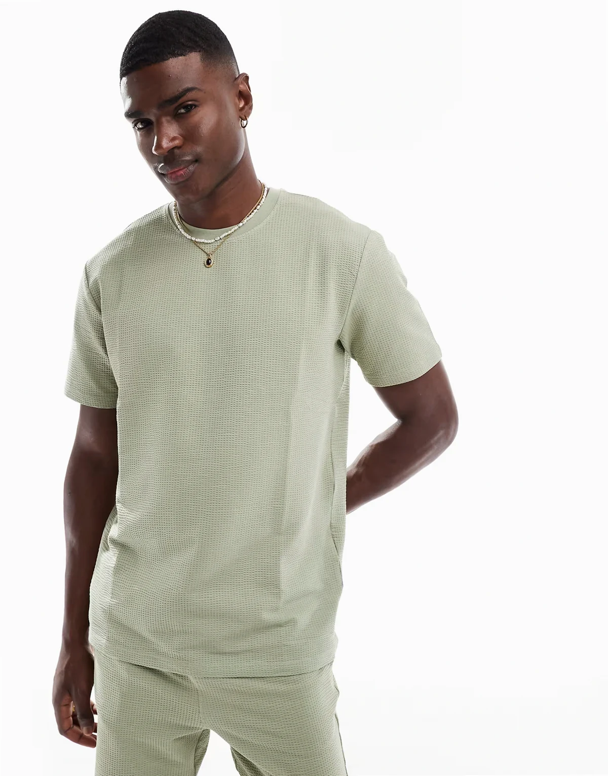 short sleeve waffle T-shirt in sage - part of a set
