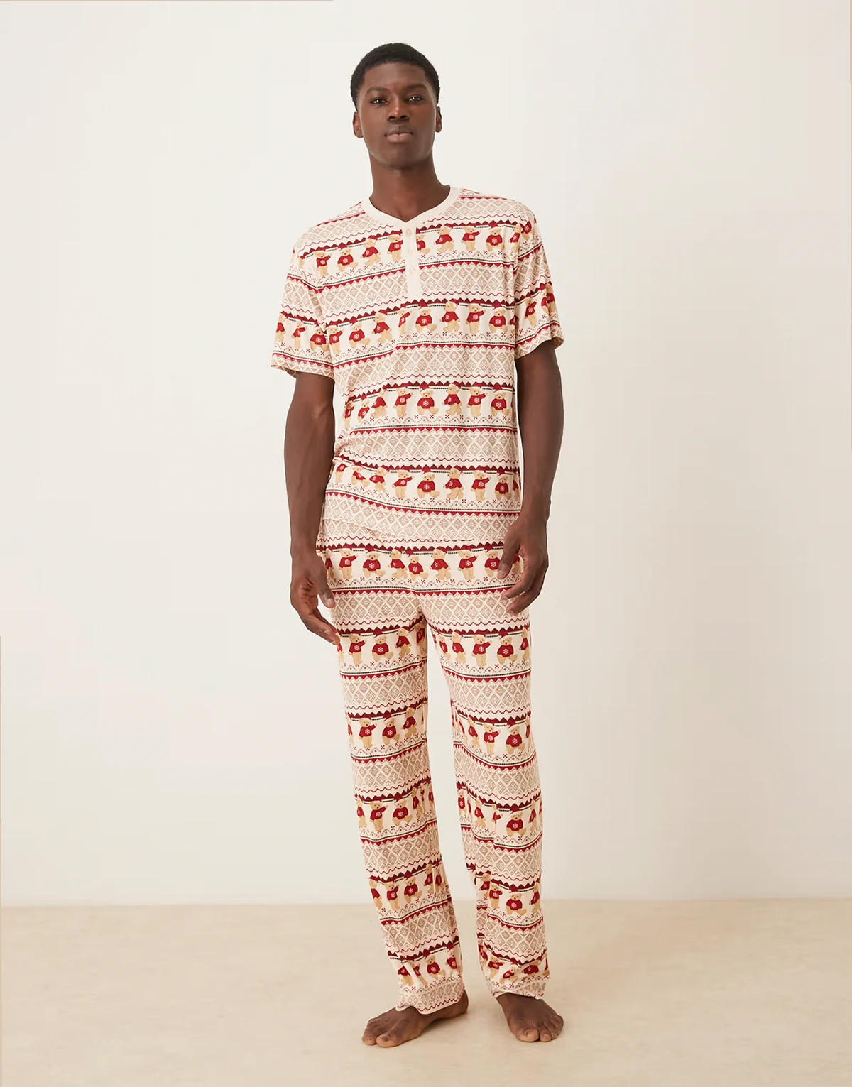 His & Hers Christmas teddy fairisle t-shirt and pants pajama set in multi