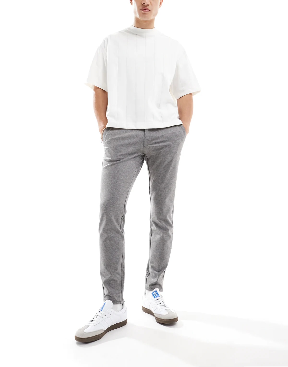 smart tapered fit pants in light gray