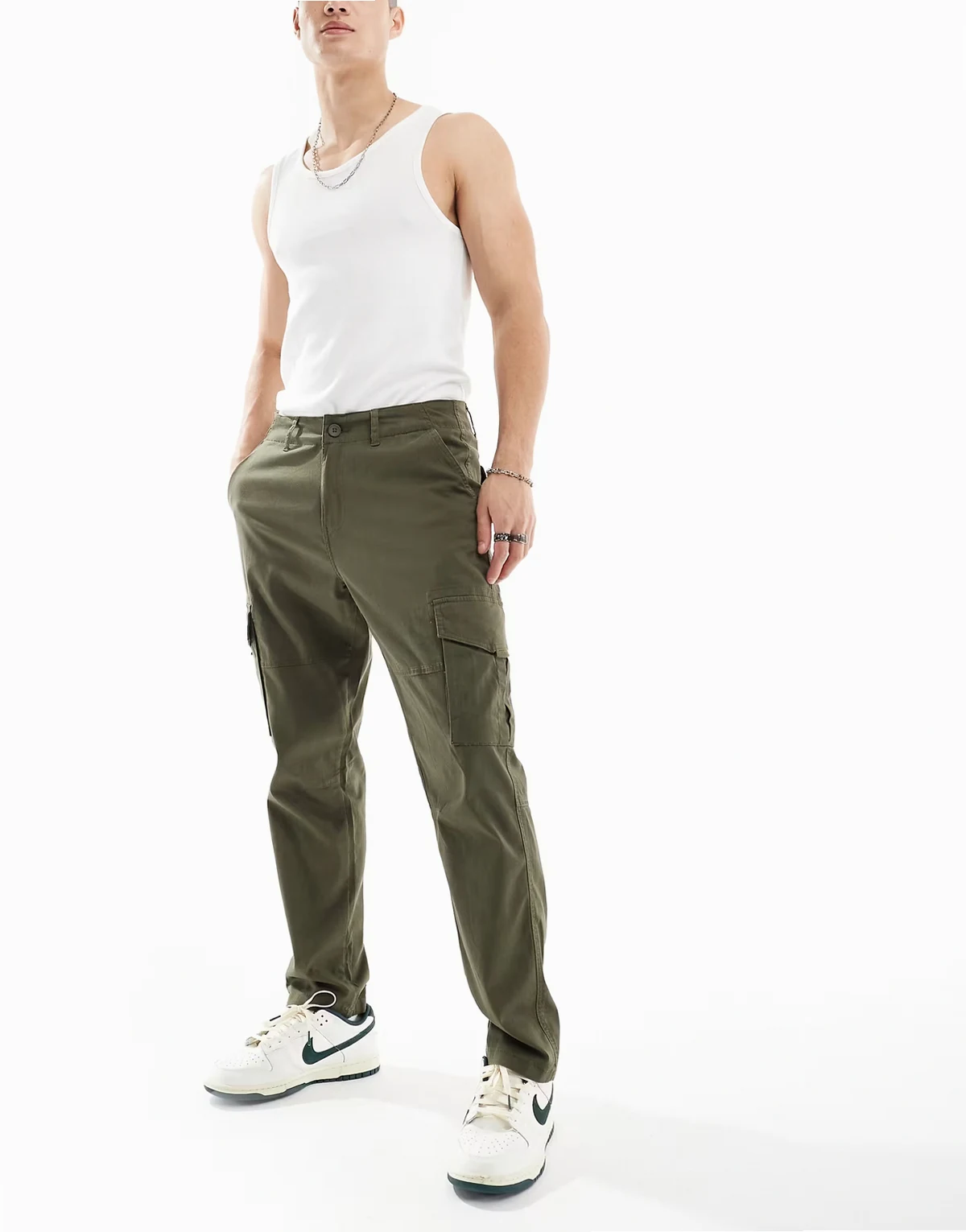 slim fit cargo pants in khaki