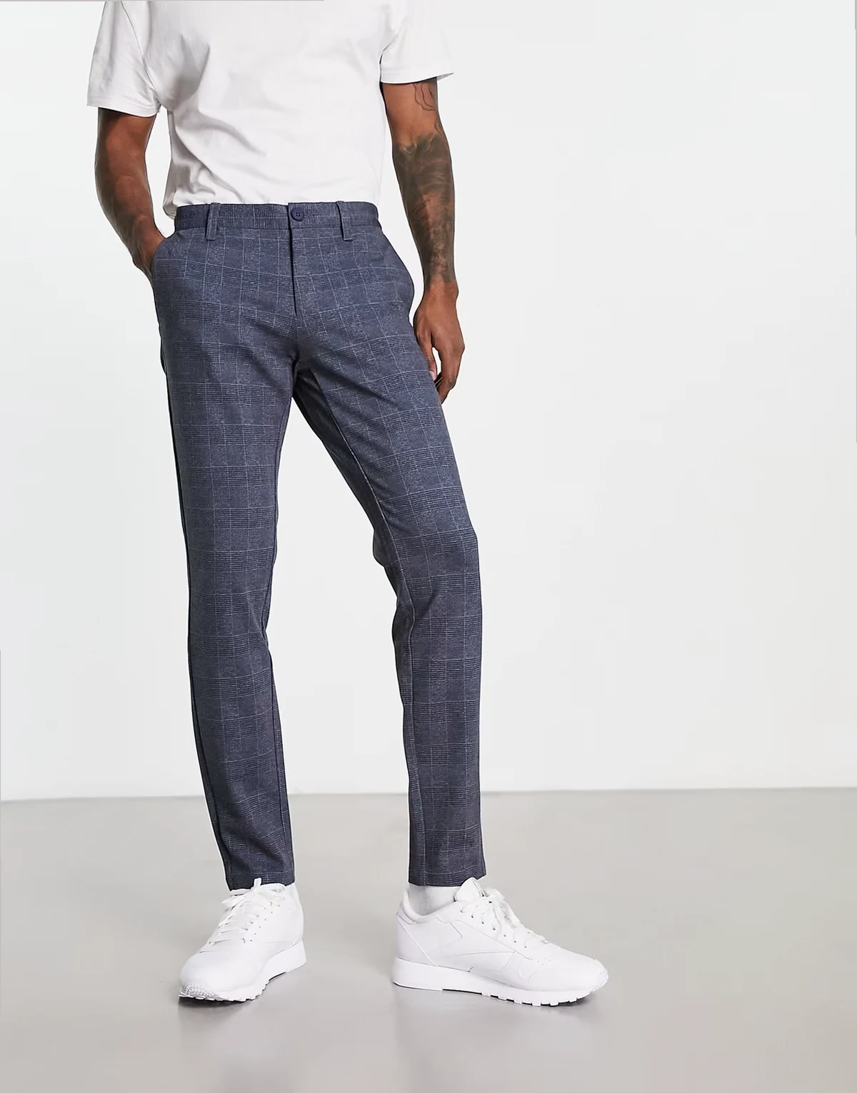 slim fit jersey pants in navy check