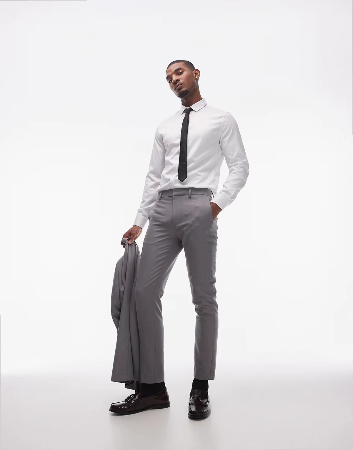 skinny suit trousers in grey