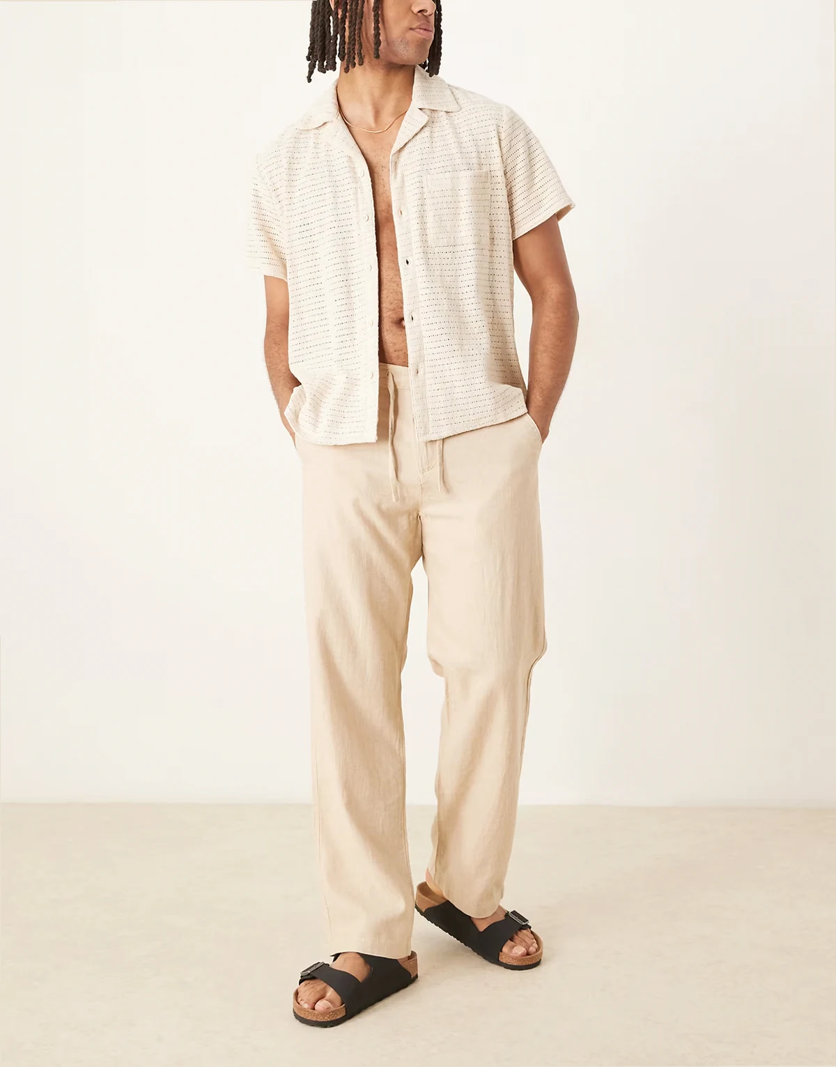 – Brody – Loose-Fit-Hose aus Leinen in Cremeweiß