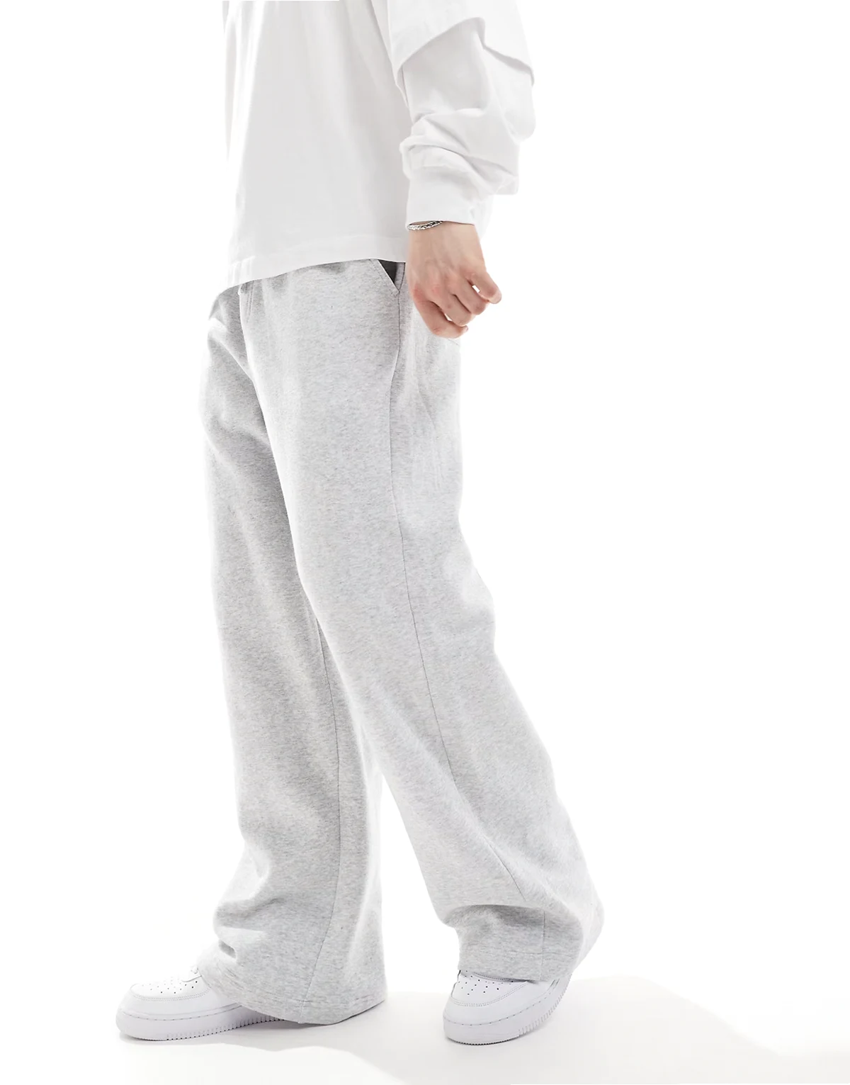 – Jogginghose in grau meliert mit weitem Bein, Kombiteil