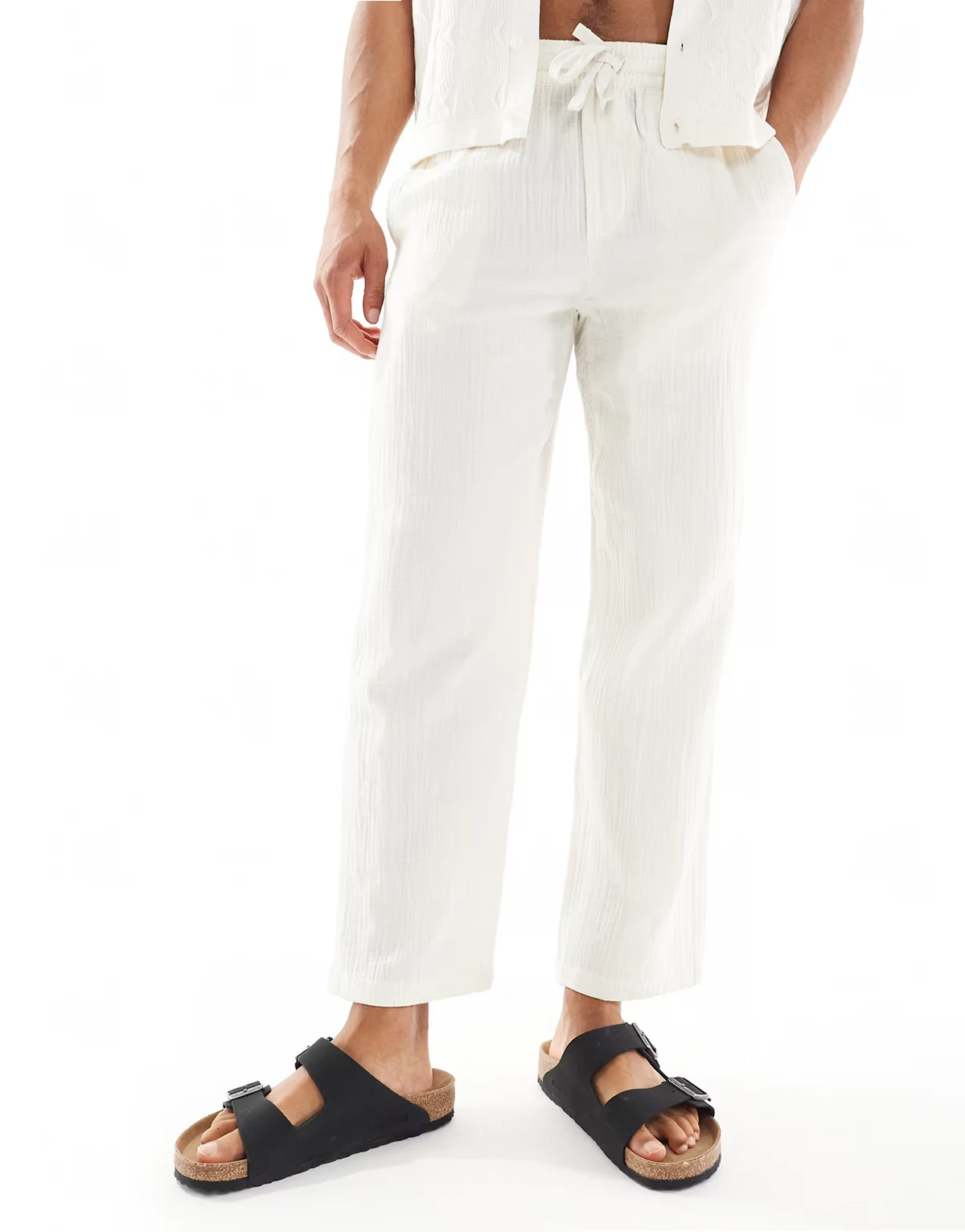 loose fit texture pants in cream - part of a set