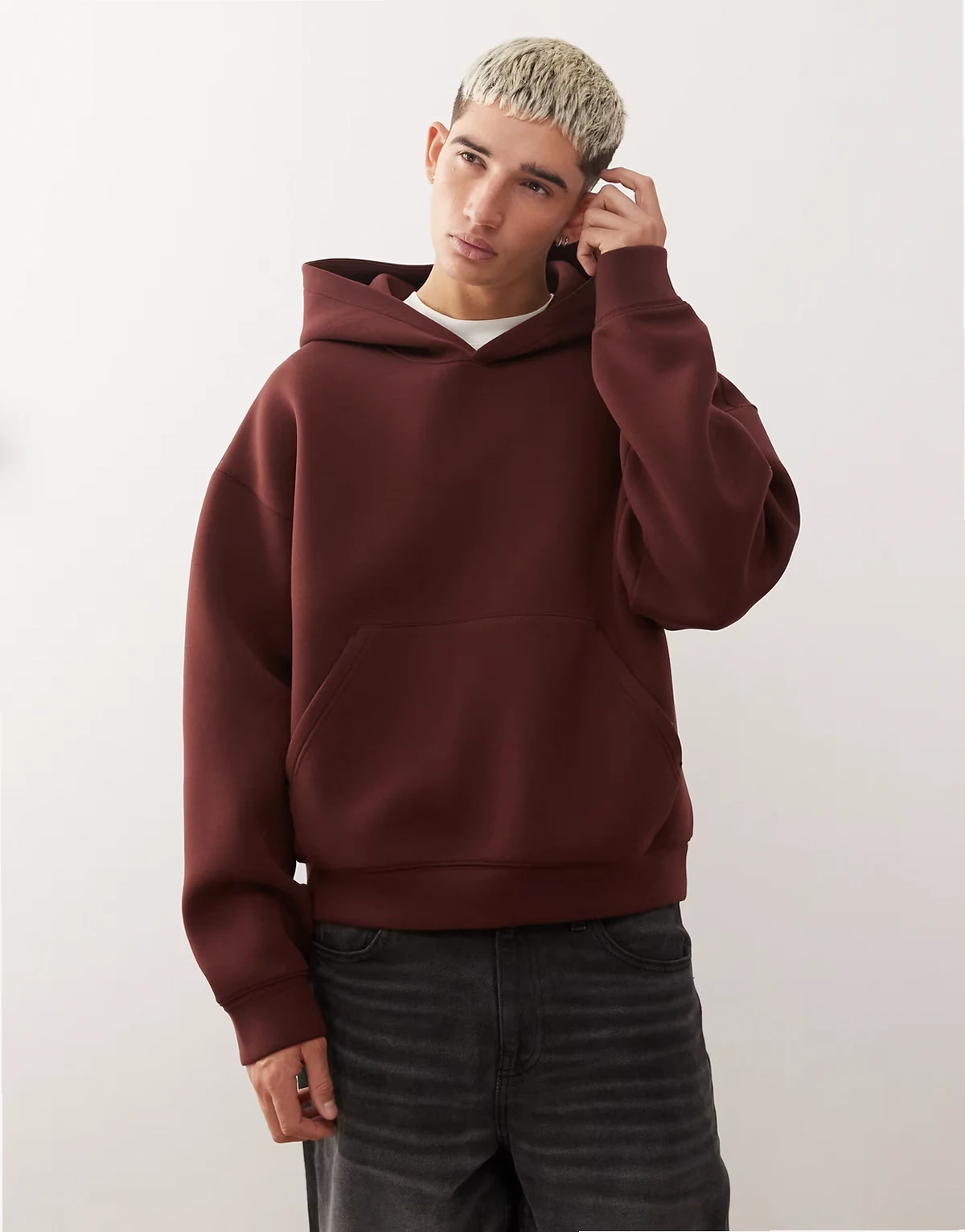 – Simon – Kapuzenpullover aus neoprenähnlichem Material in Burgunderrot