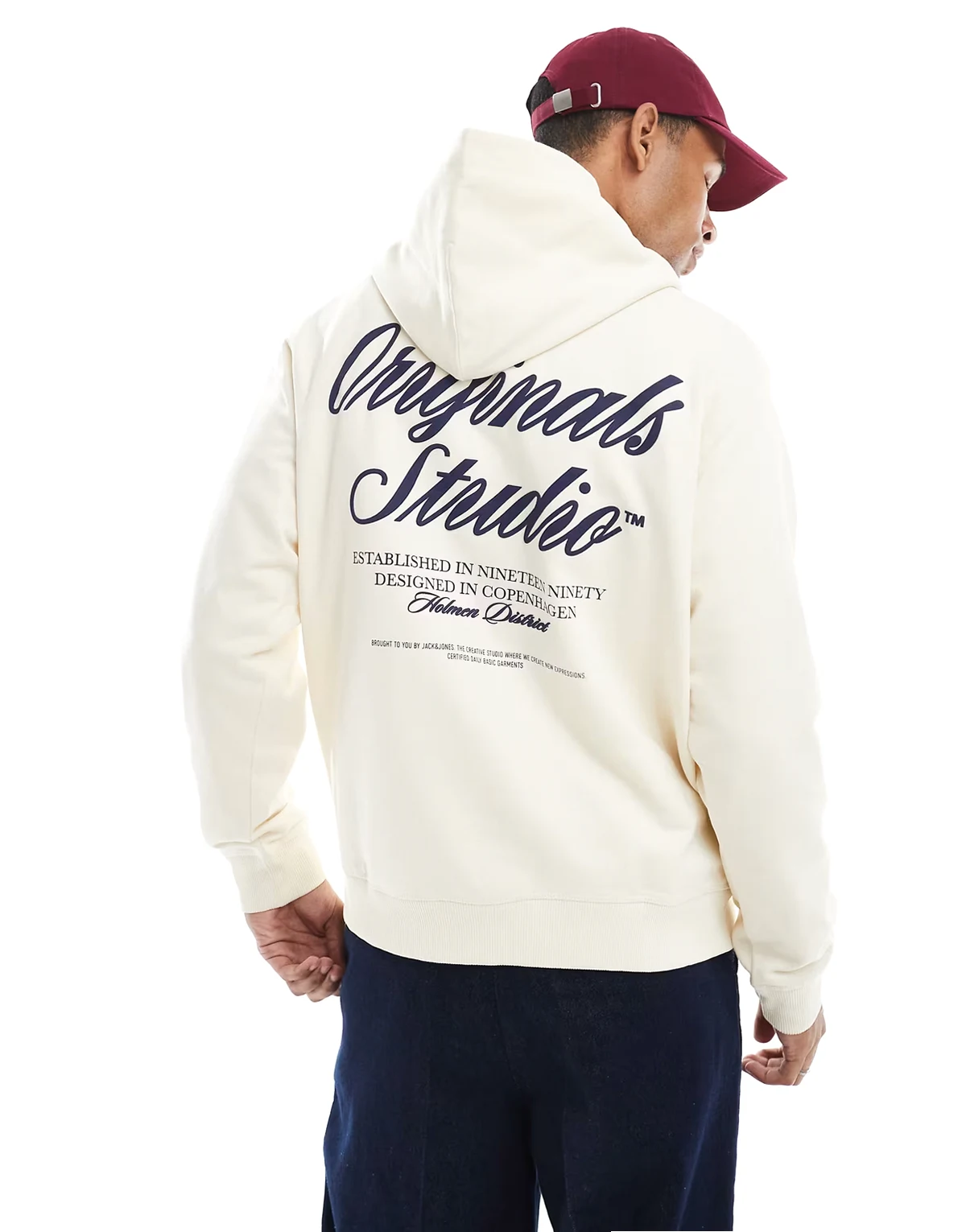 oversized hoodie with originals back print in off white