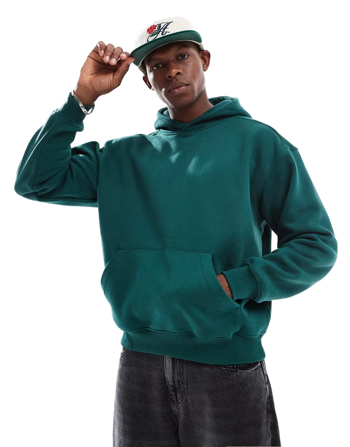 – Kastiger Kapuzenpullover aus Fleece in Immergrün