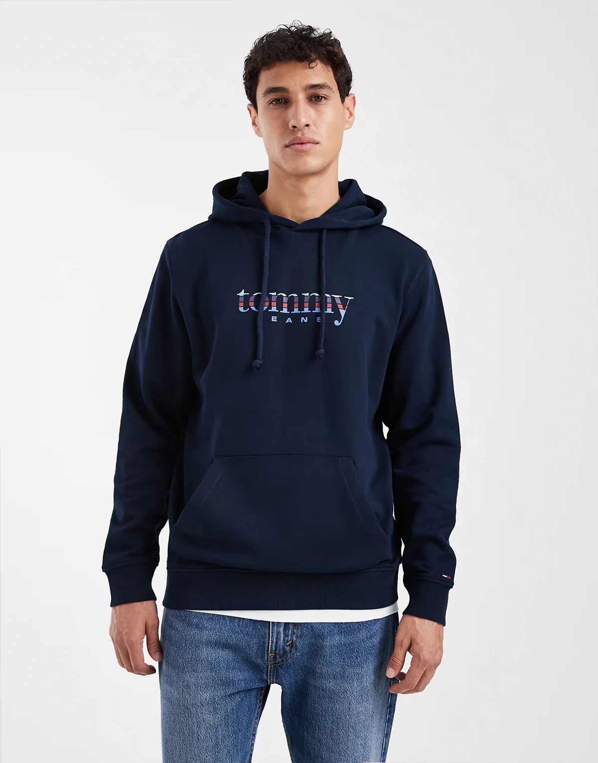 gradient graphic center logo hoodie in navy