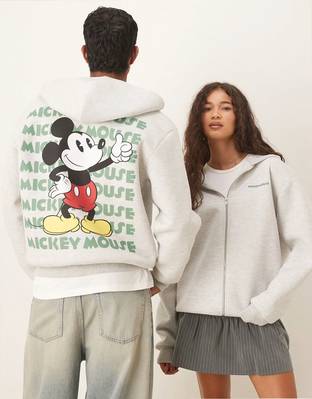 Unisex – Disney – Szara zapinana na zamek bluza oversize z kapturem z materiału w stylu scuba z nadrukiem Myszki Miki