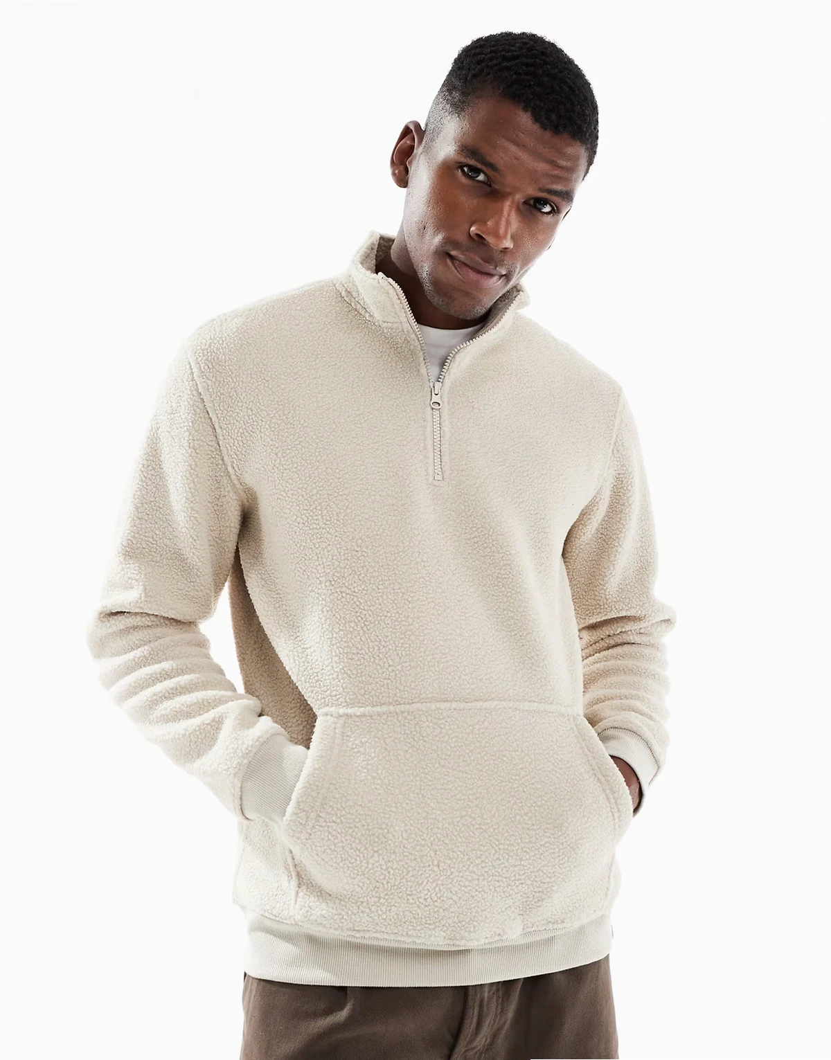 quarter zip fleece in stone