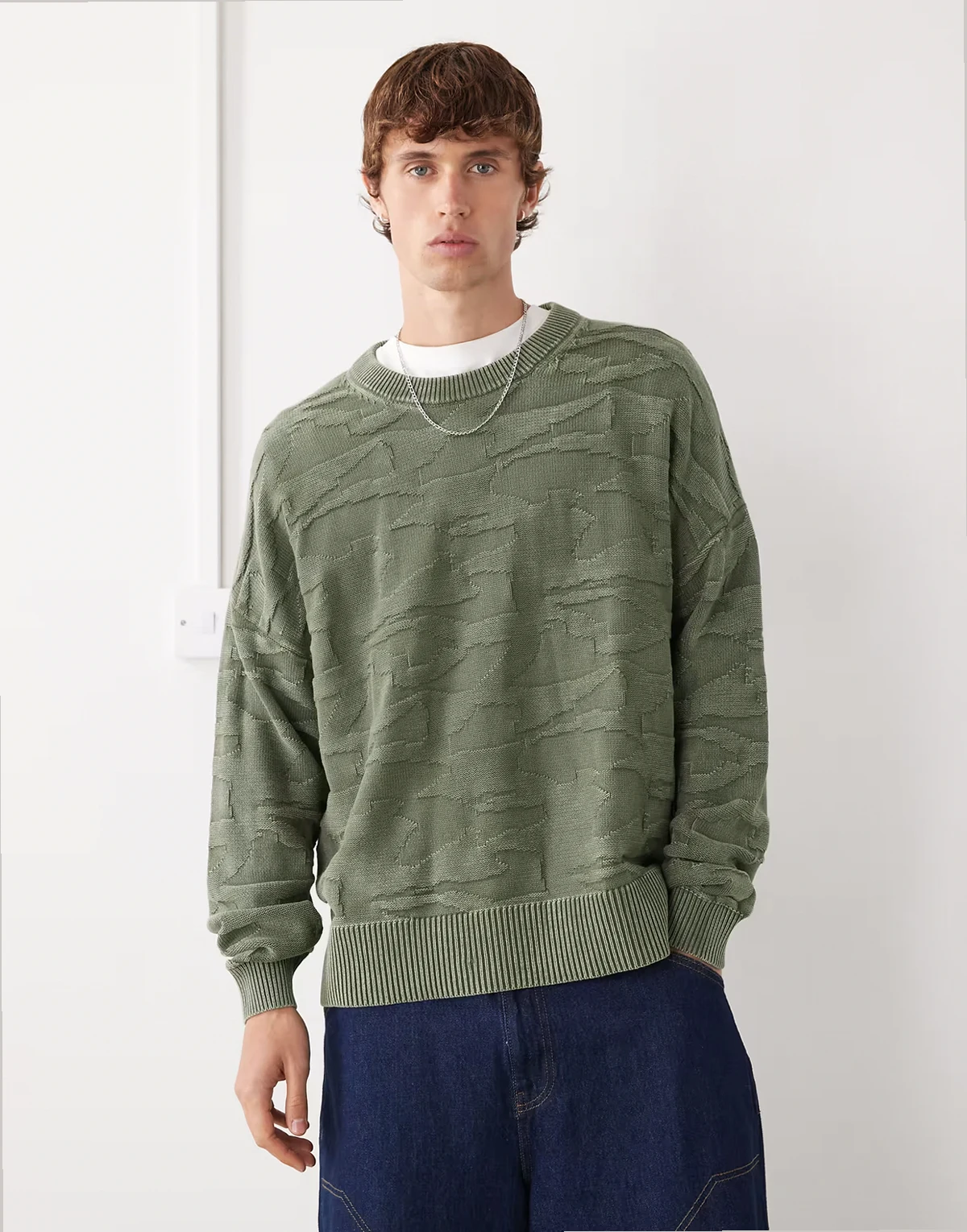 – Oversize-Pullover in Khaki mit 3D-Struktur