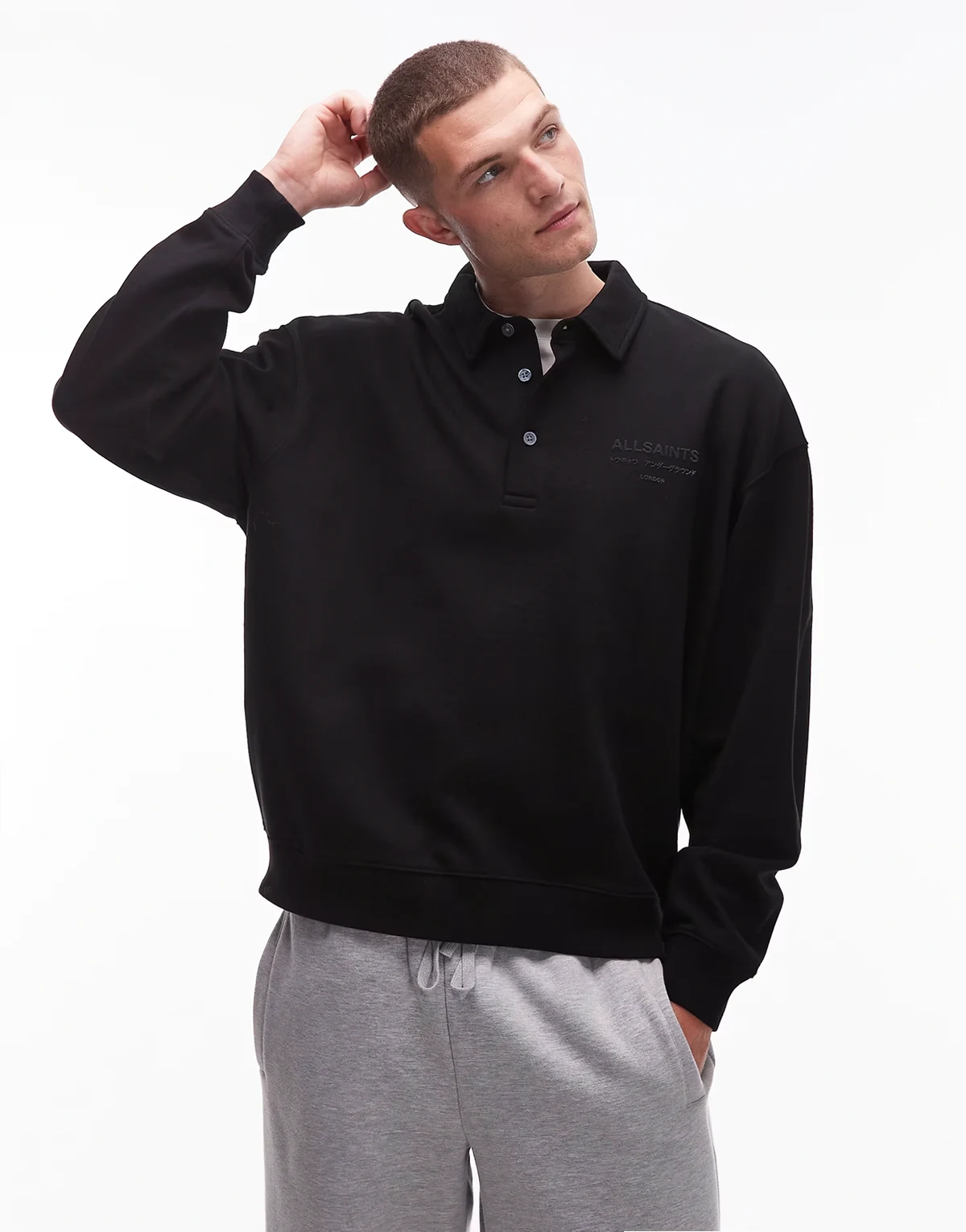 Xander sweatshirt fabric polo in black