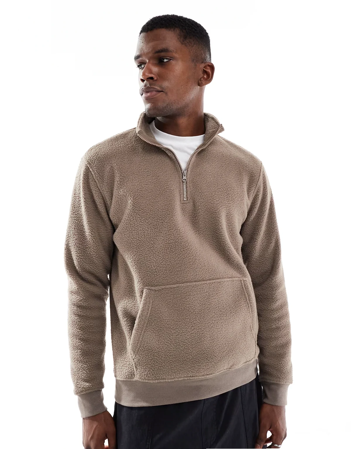 quarter zip fleece in light brown