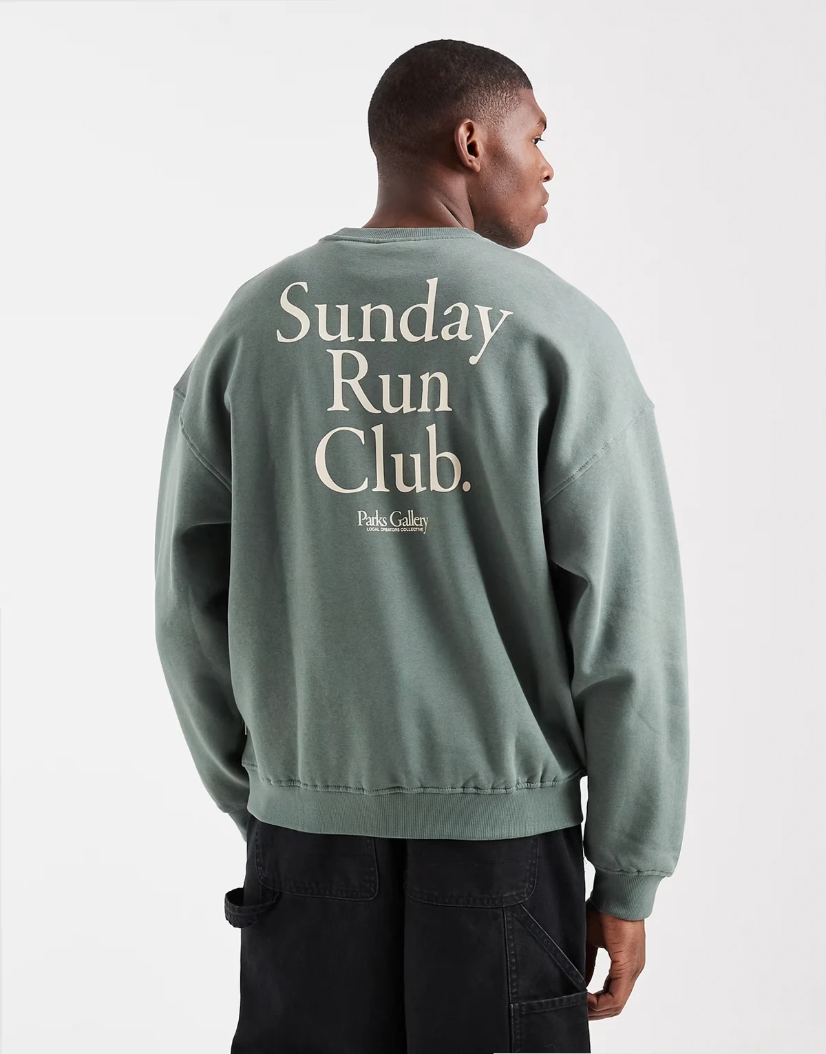 vintage fit sweat with run club back print in dark sage