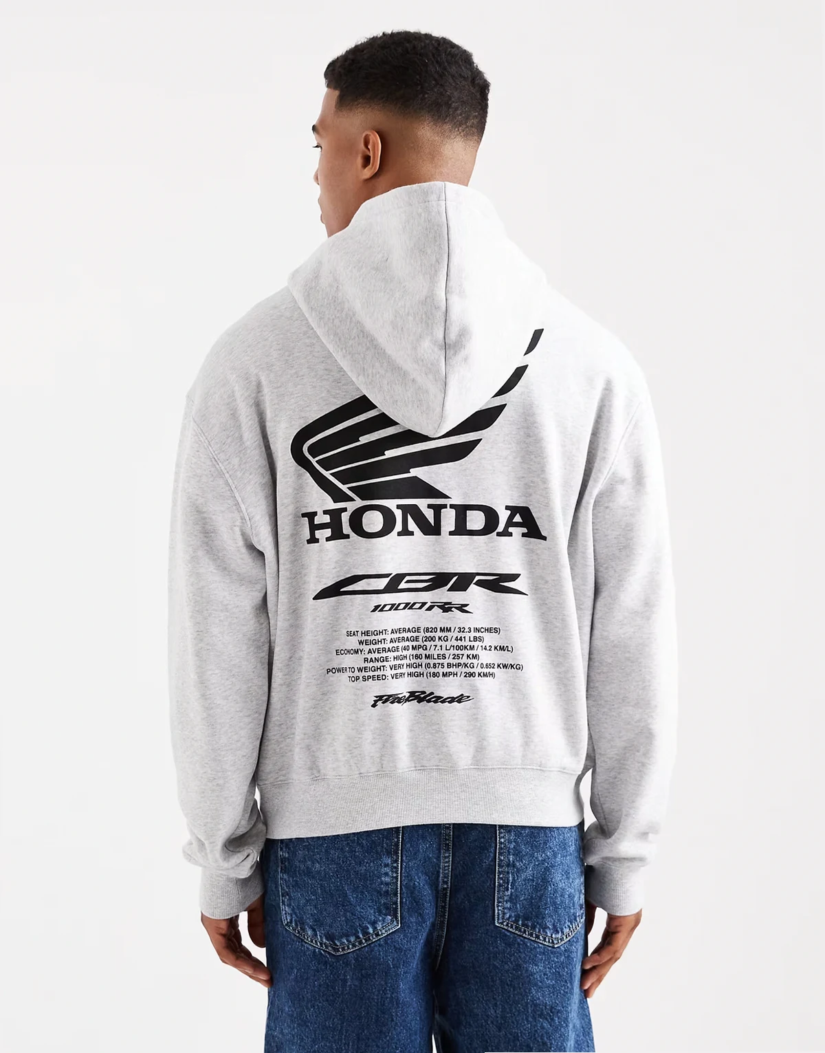 – Cropped Fit Kapuzenpullover in Grau mit „Honda JT Racing“-Print