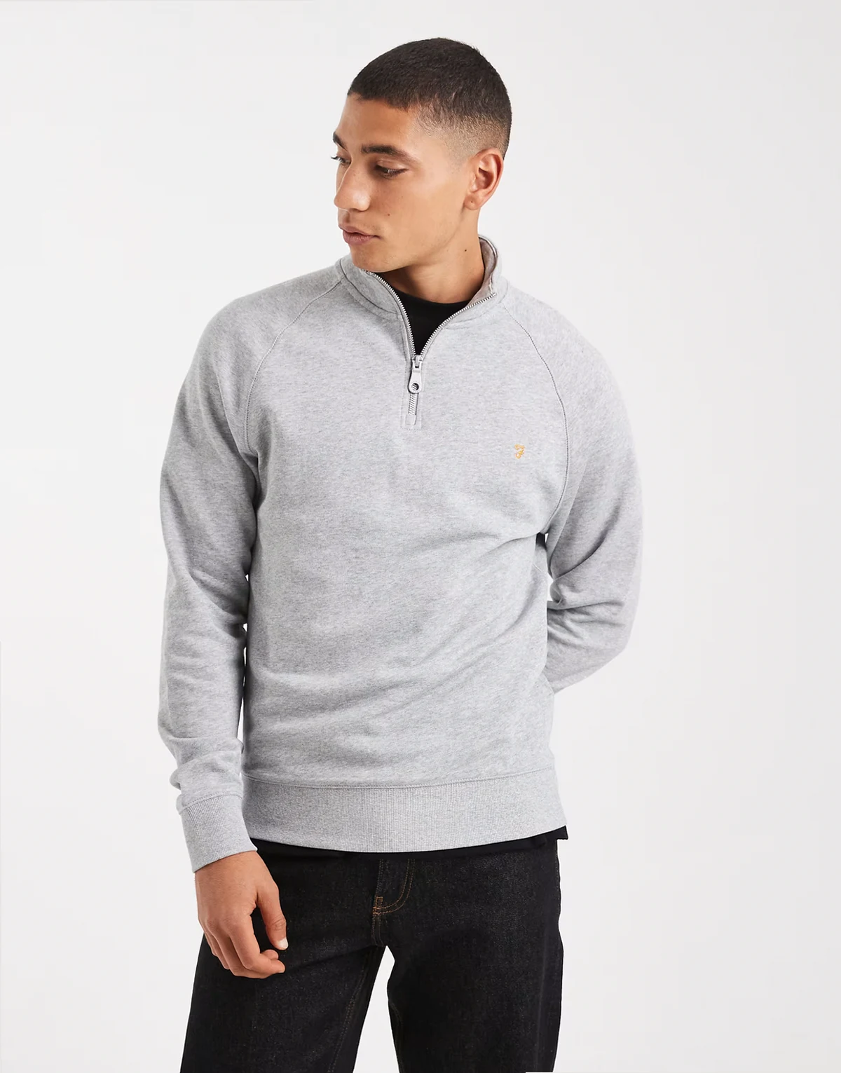 – Jim – Sweatshirt in Hellgrau mit kurzem Reißverschluss