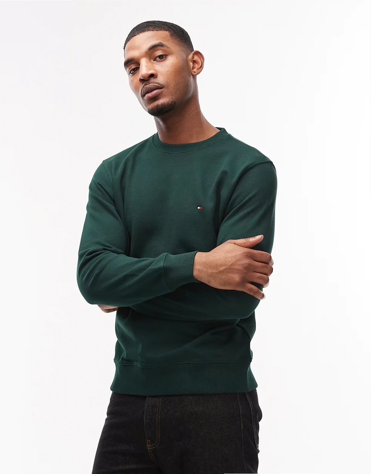 Essential – Ciemnozielona bluza z okrągłym dekoltem z materiału frotté