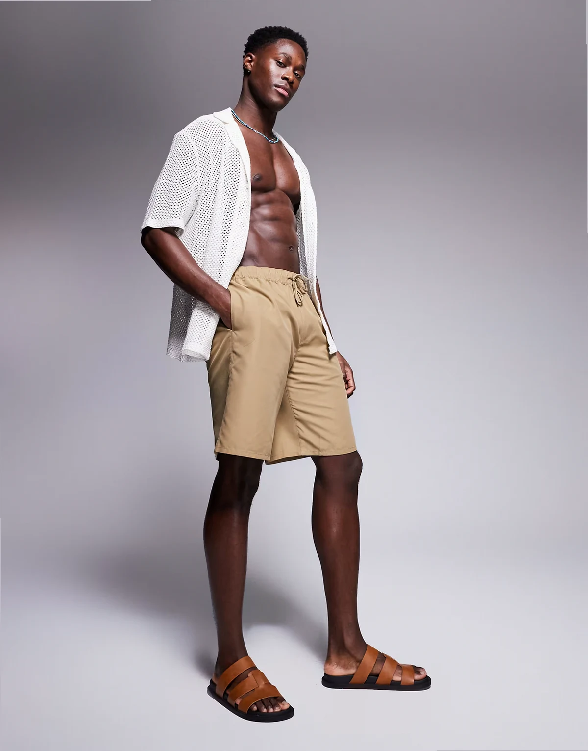 swim shorts in long length in neutral
