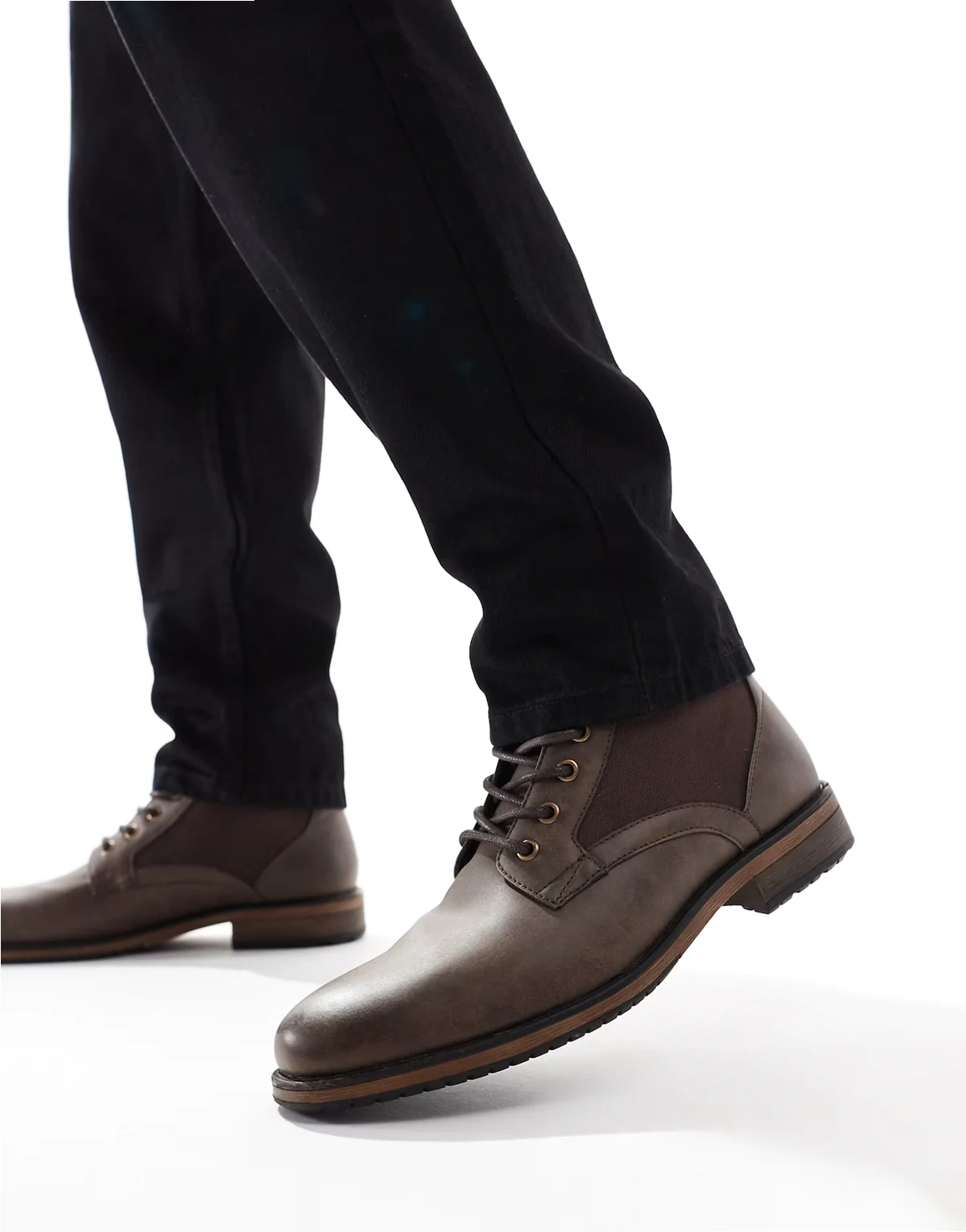 lace up worker boots in brown with canvas detail