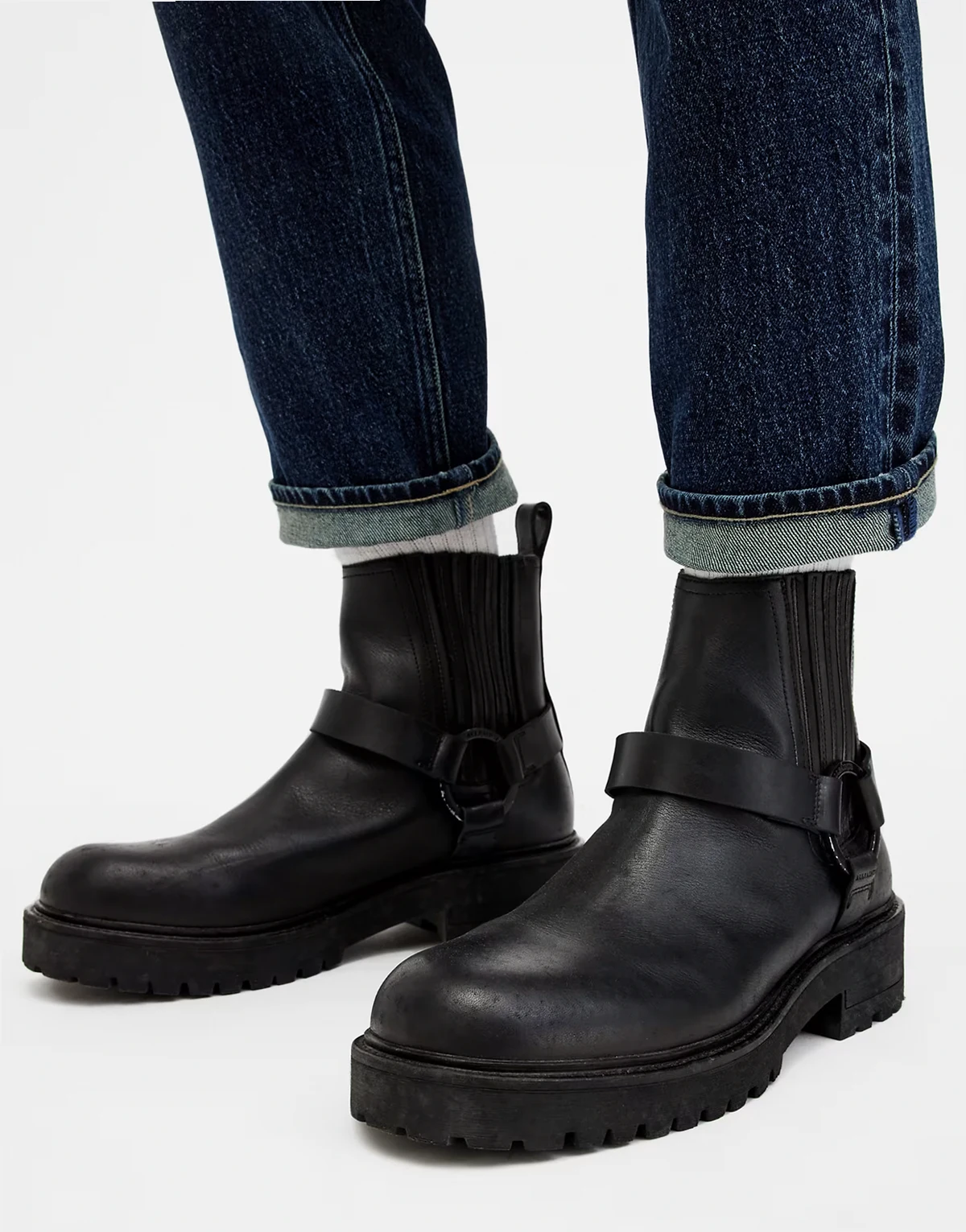 Hank leather biker boots in black