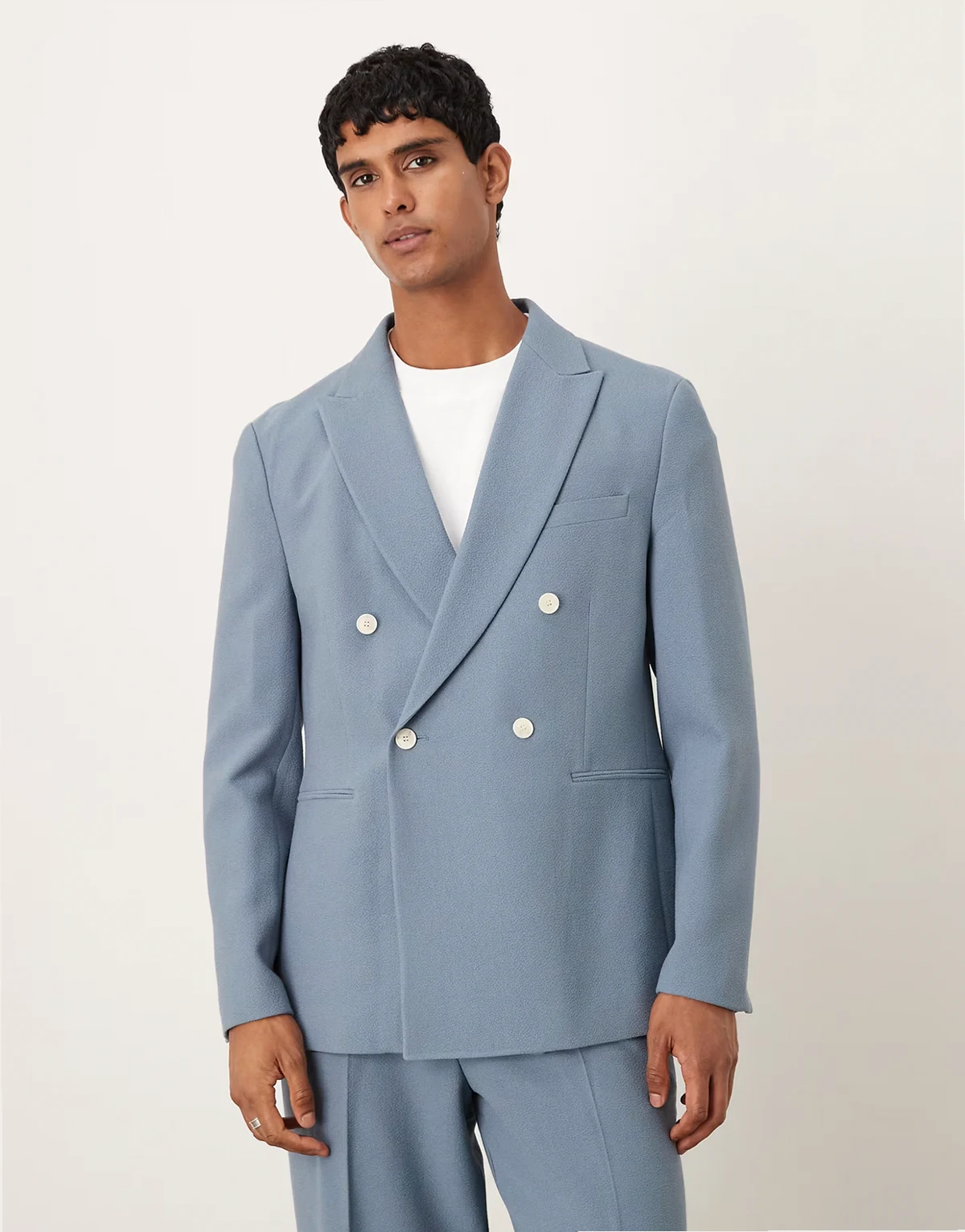 double breasted suit jacket in blue texture