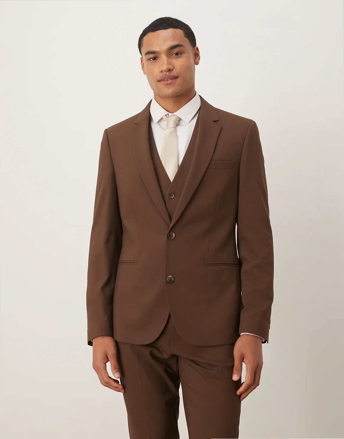 skinny suit jacket in dark brown