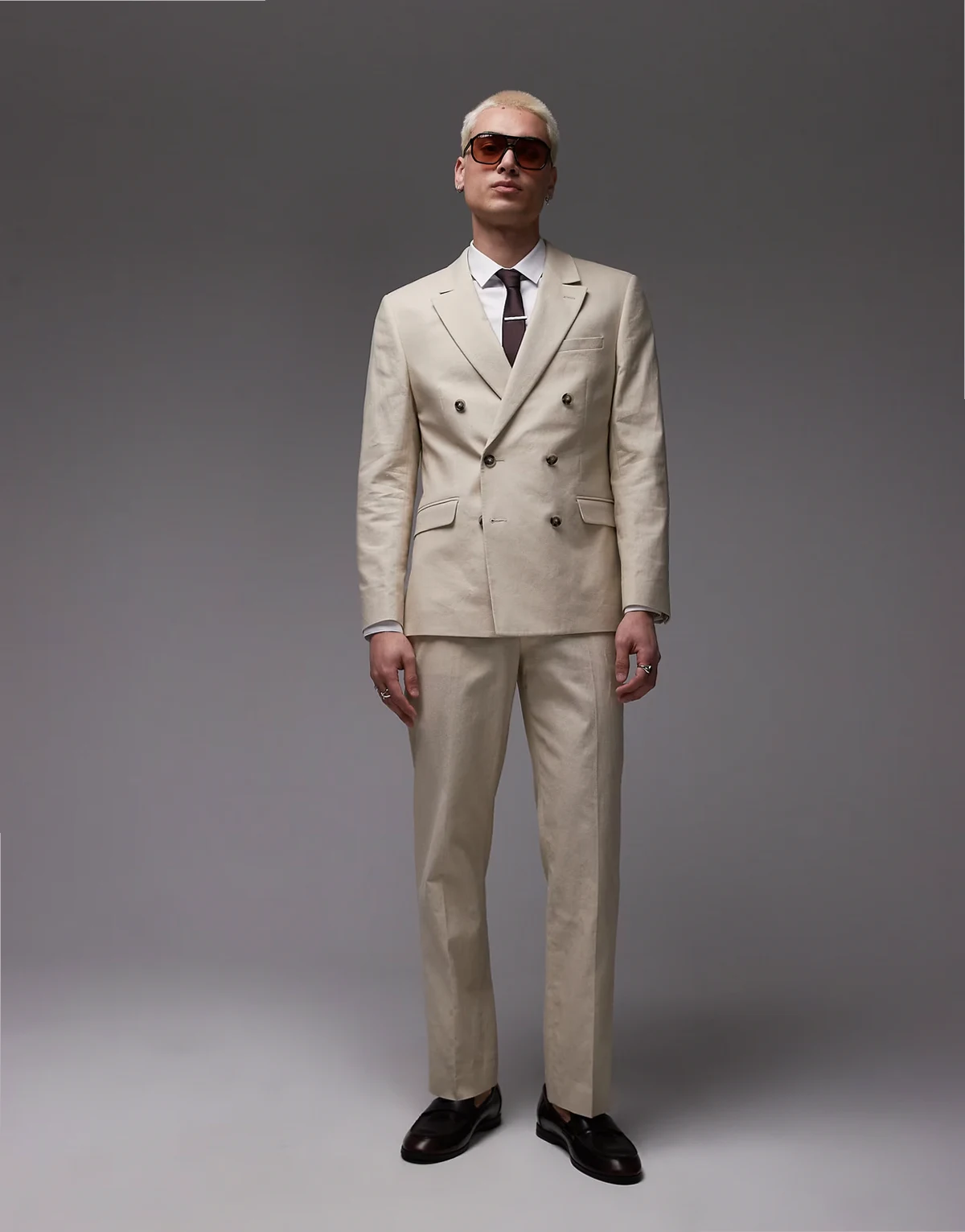 straight linen blend suit pants in stone