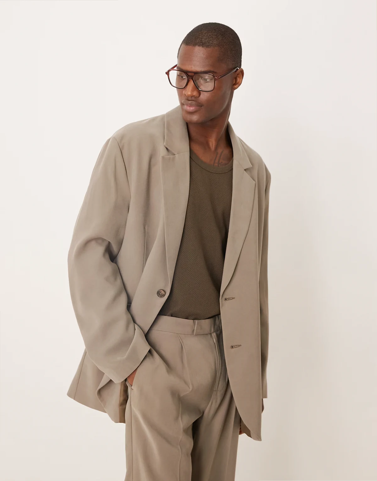 slouchy oversized suit jacket in stone