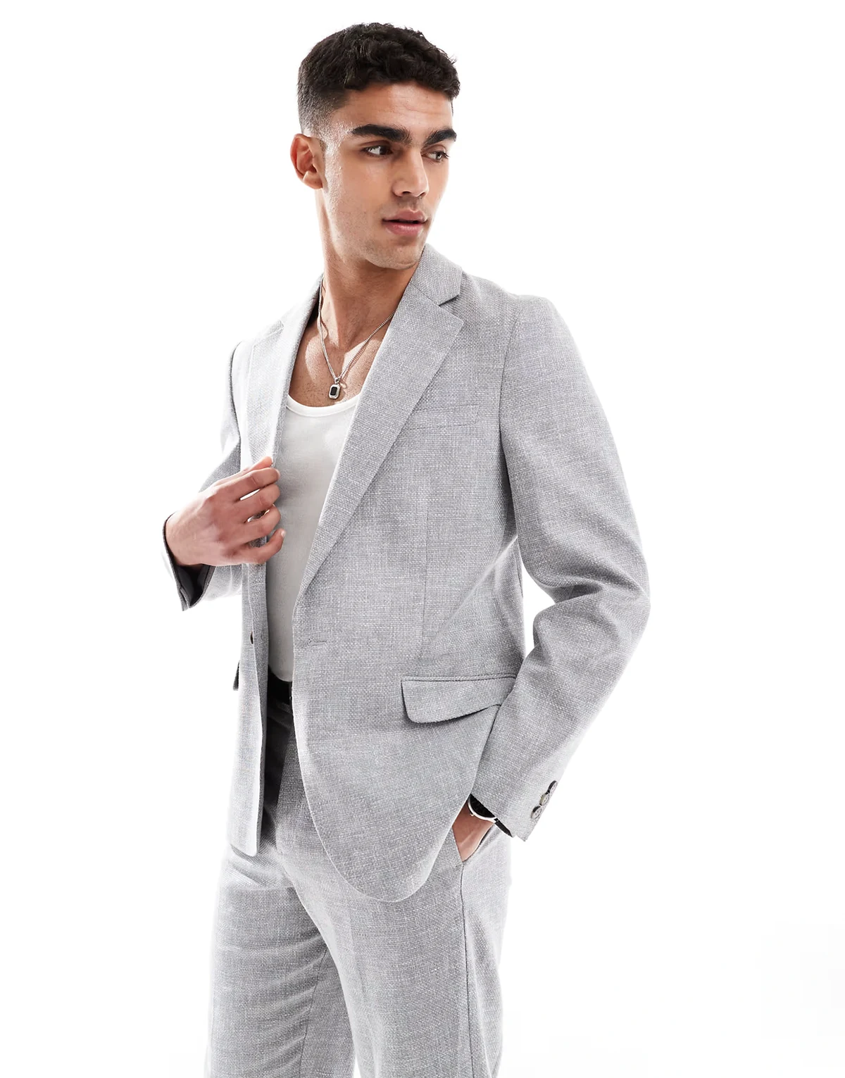 slim summer suit jacket with linen cotton in gray