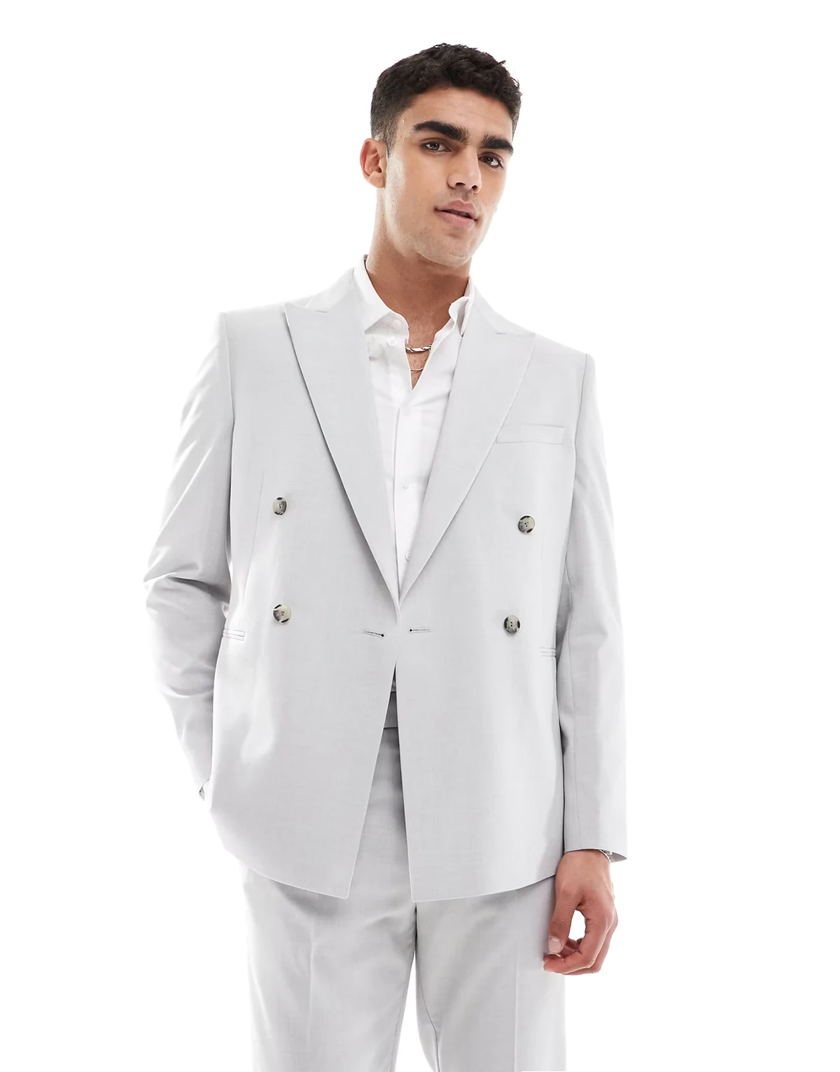 double breasted slim suit jacket in ice gray