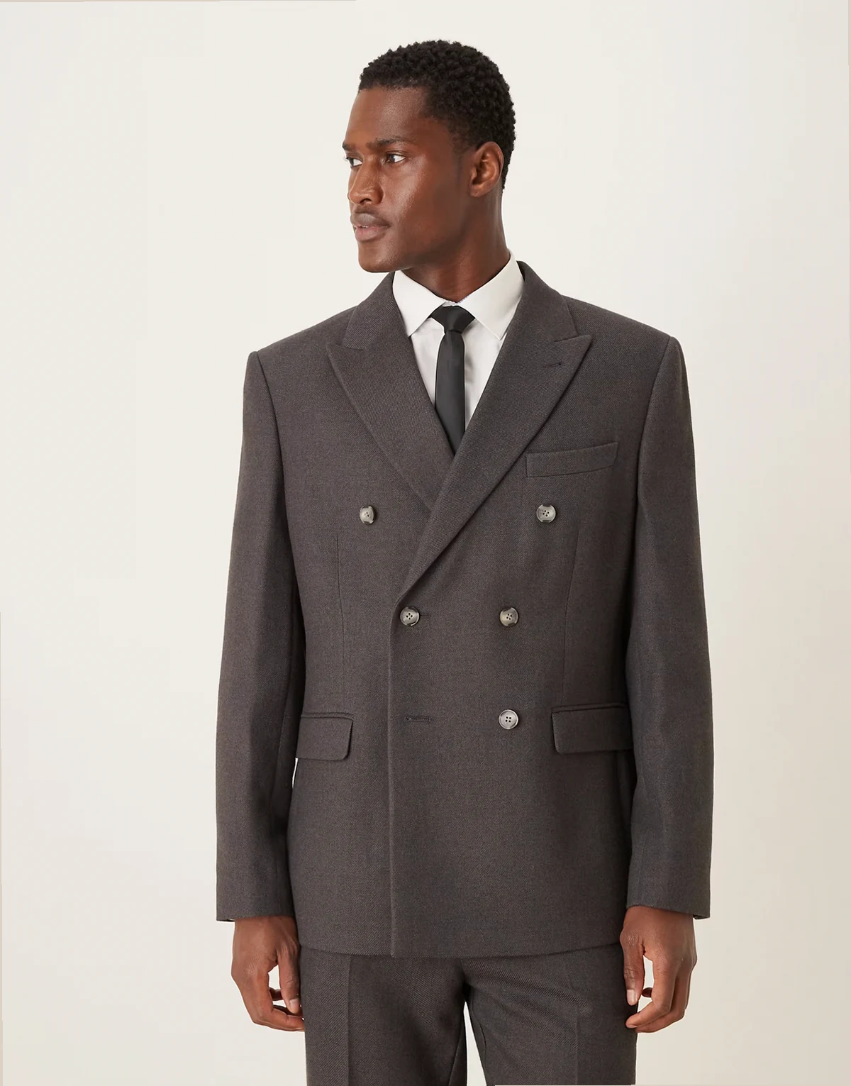 brushed twill regular double breasted suit jacket in charcoal