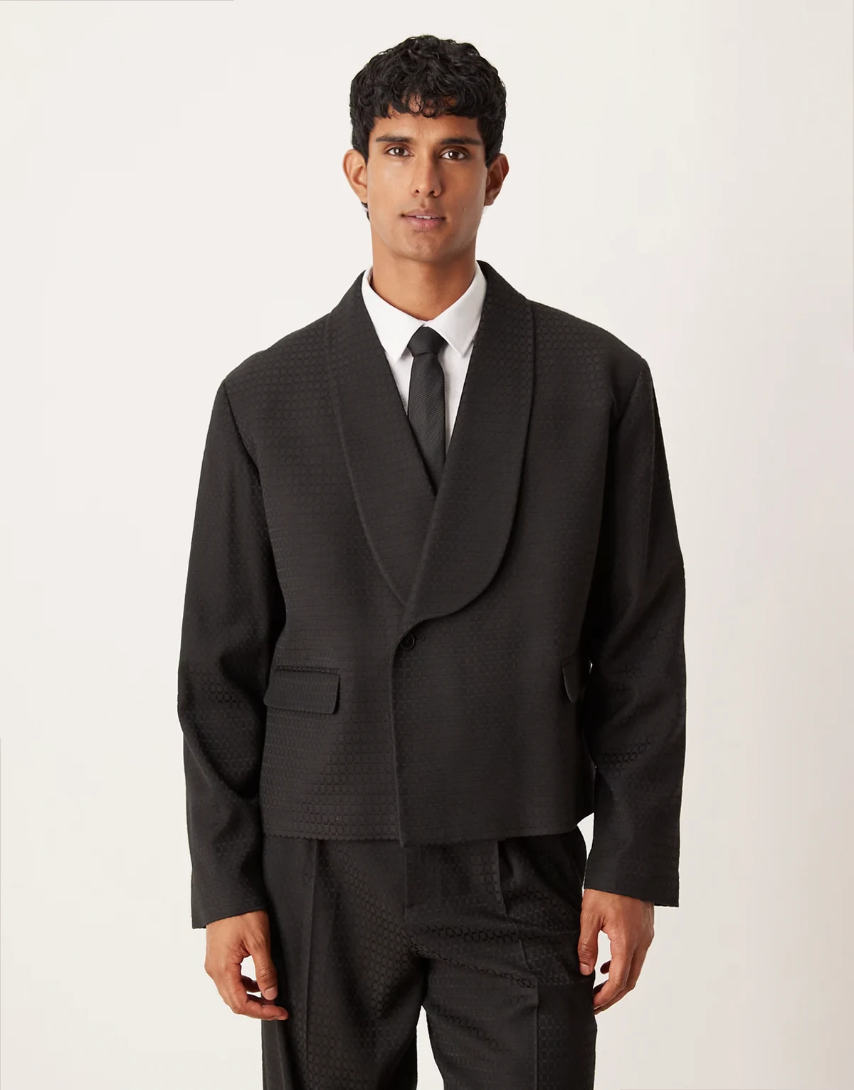 boxy suit jacket in black jacquard