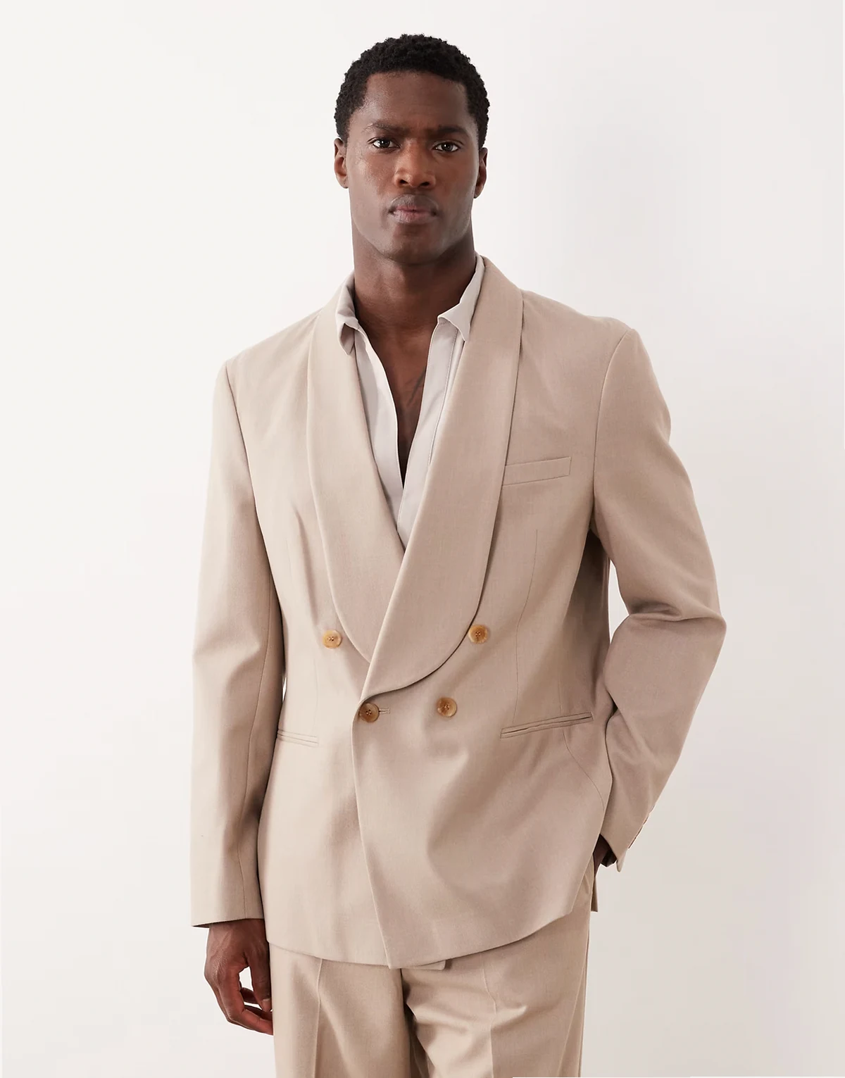 double breasted regular suit jacket in beige flannel