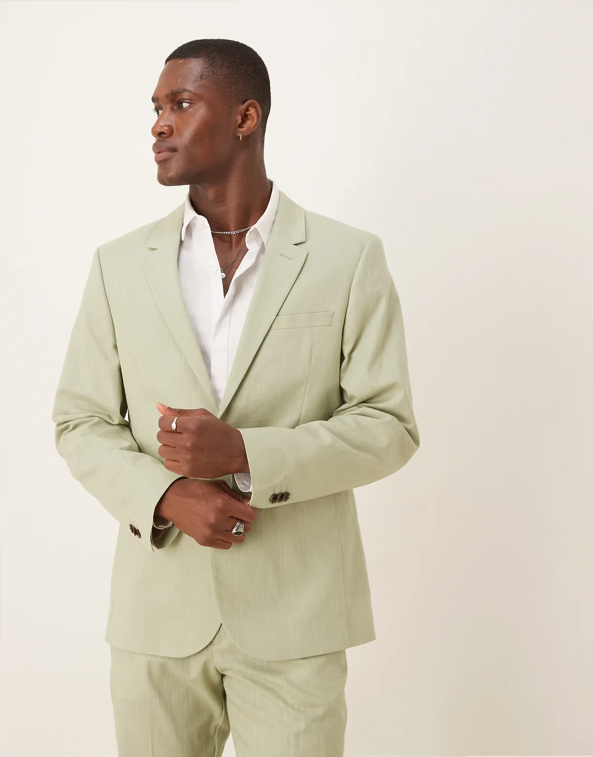linen look slim suit jacket in green