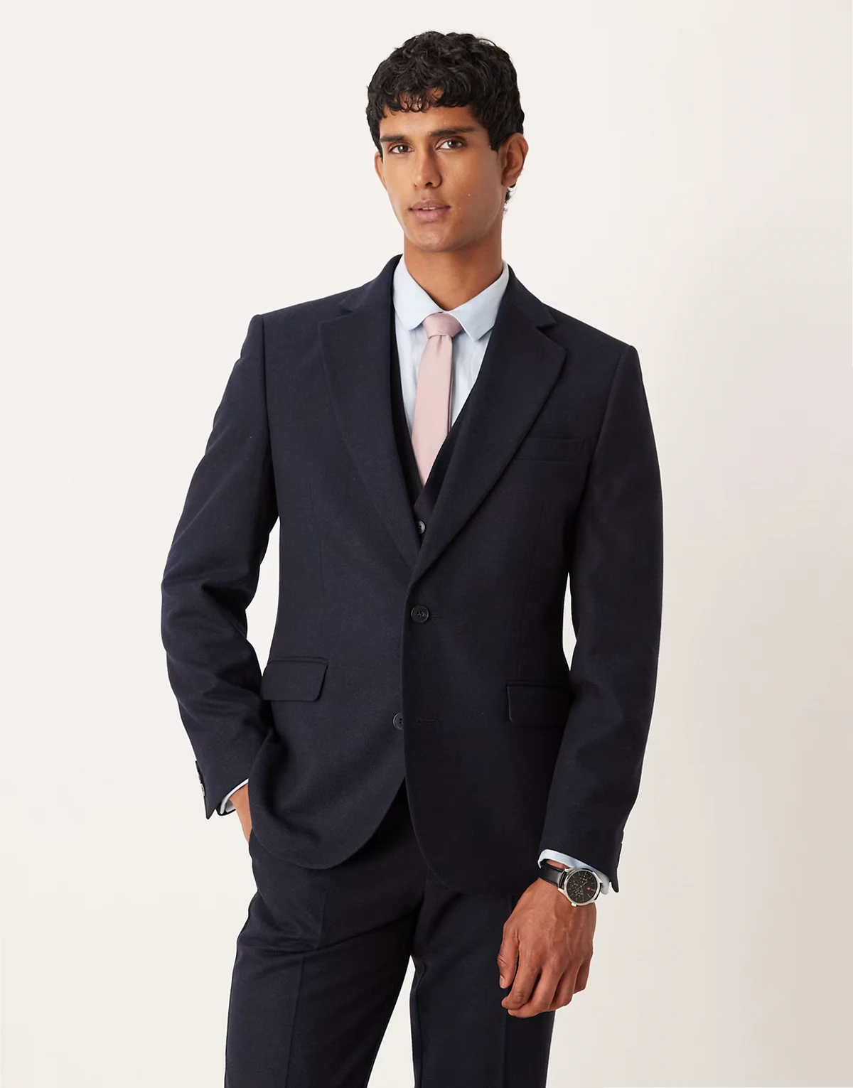 slim wool look suit jacket in navy