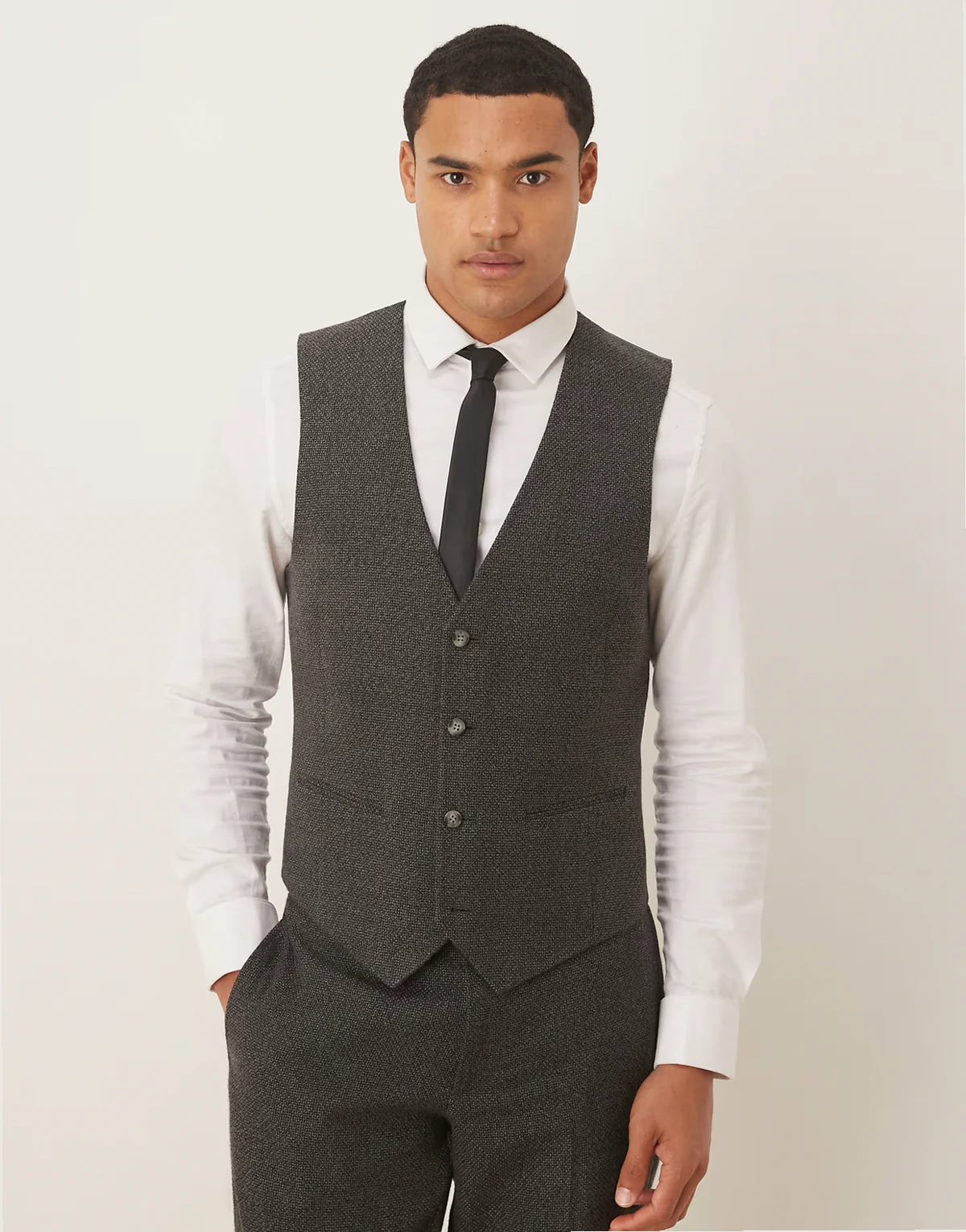 slim suit vest in gray microtexture