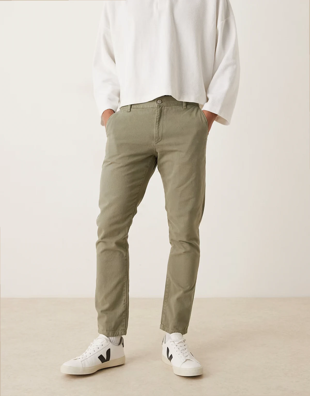 slim pants in khaki