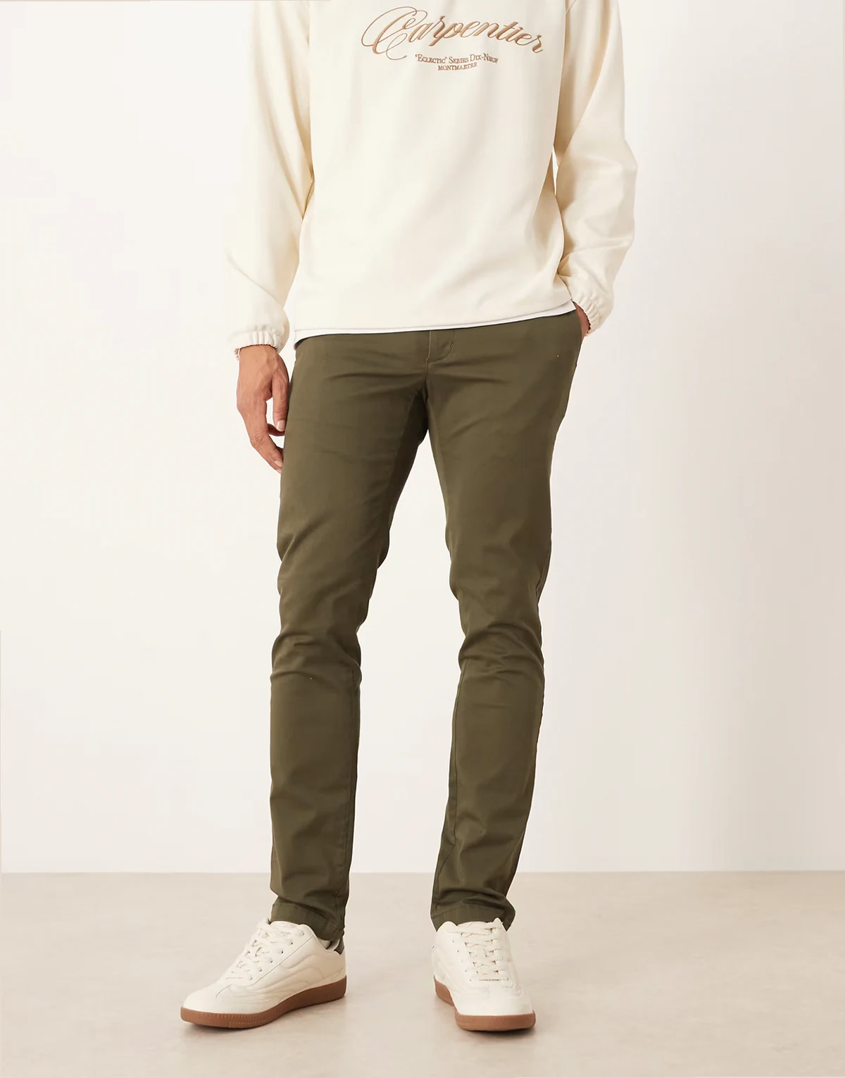 Barna cotton mix slim pants in khaki green