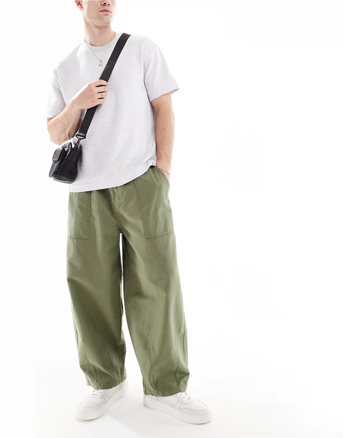 super baggy balloon pants in military green
