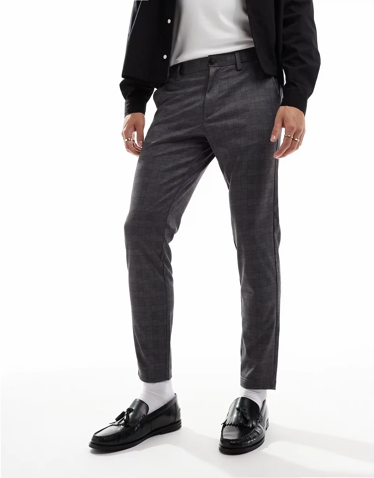 slim smart pants in gray check