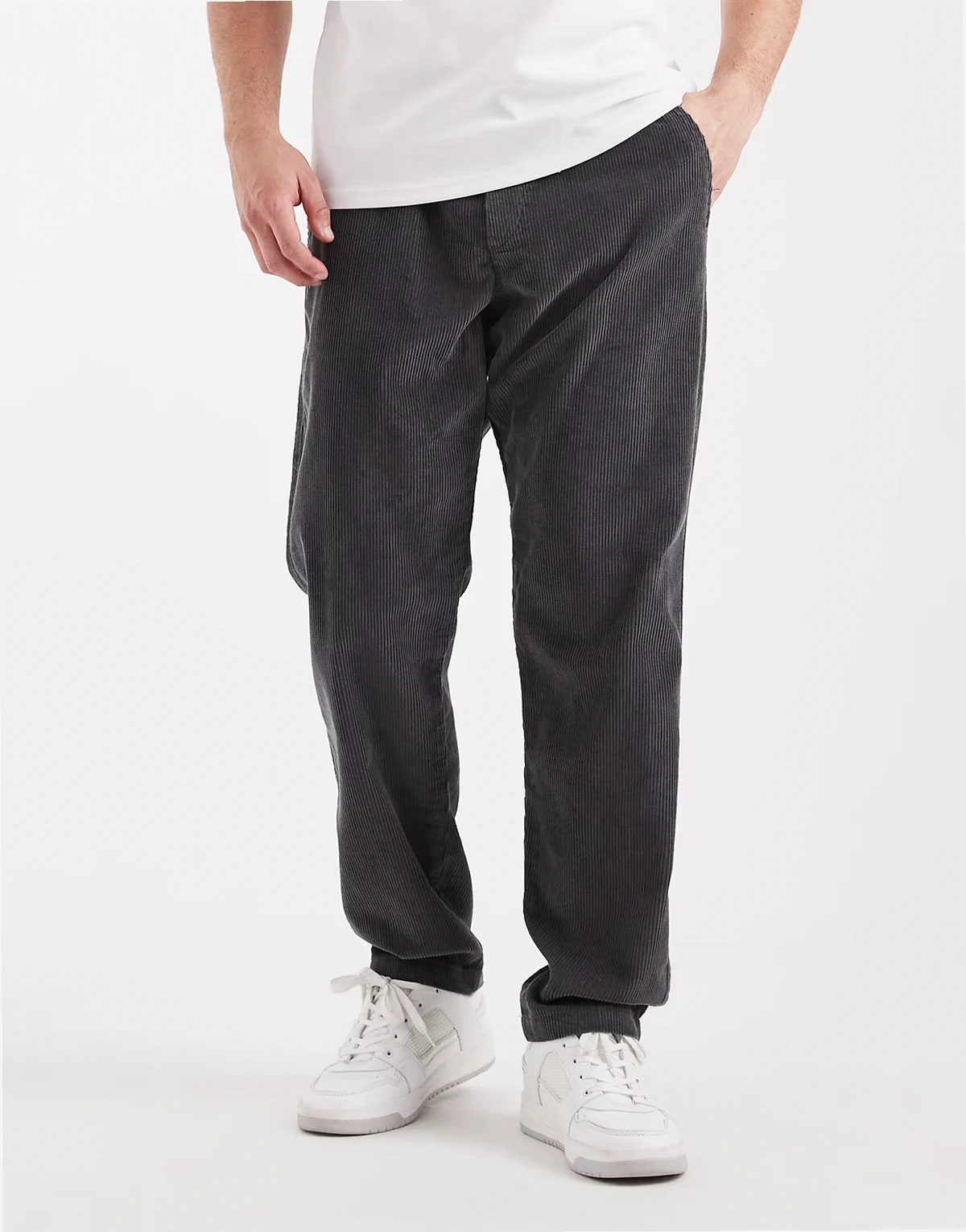 Kane relaxed drawstring waist cord pants in gray