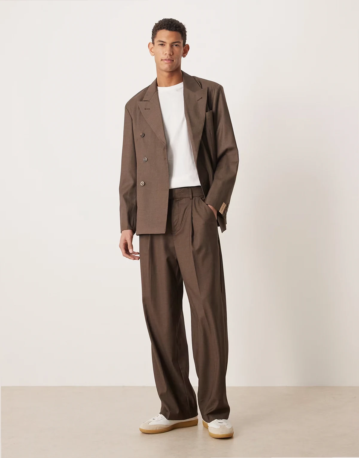 pleated tailored suit pants in espresso brown - part of a set