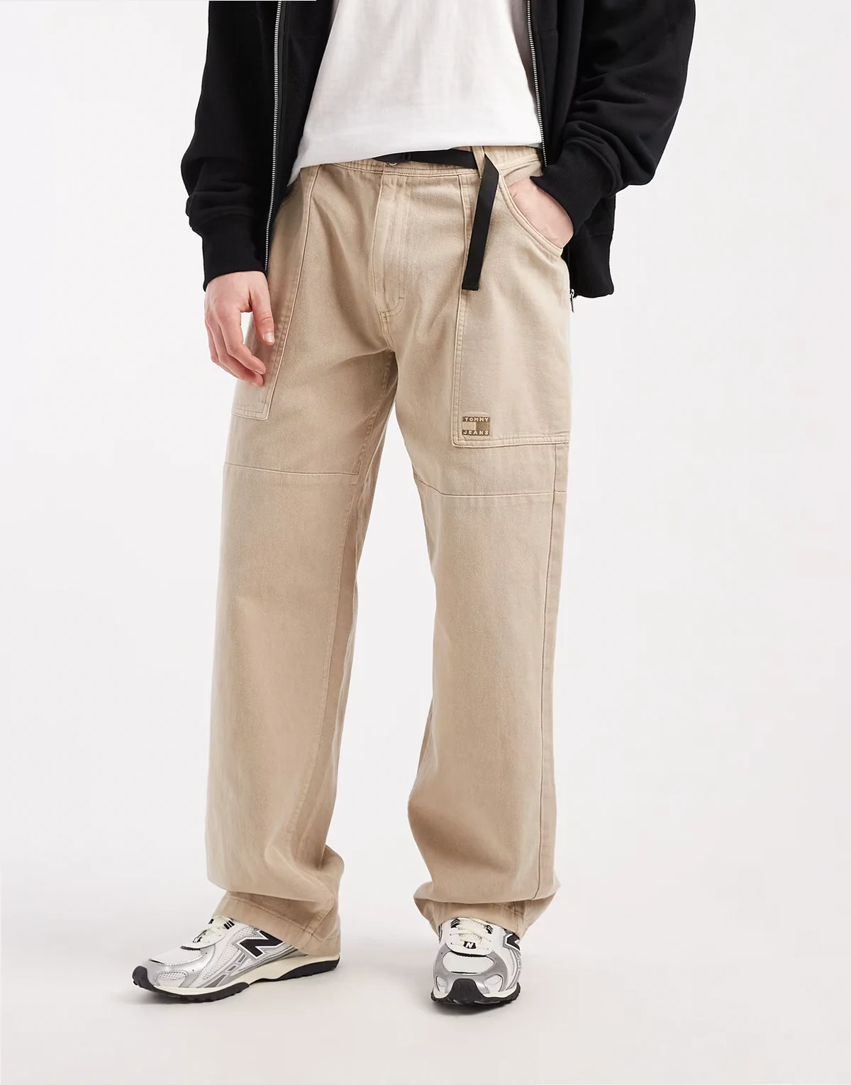 Jamie belted straight leg pants in sand