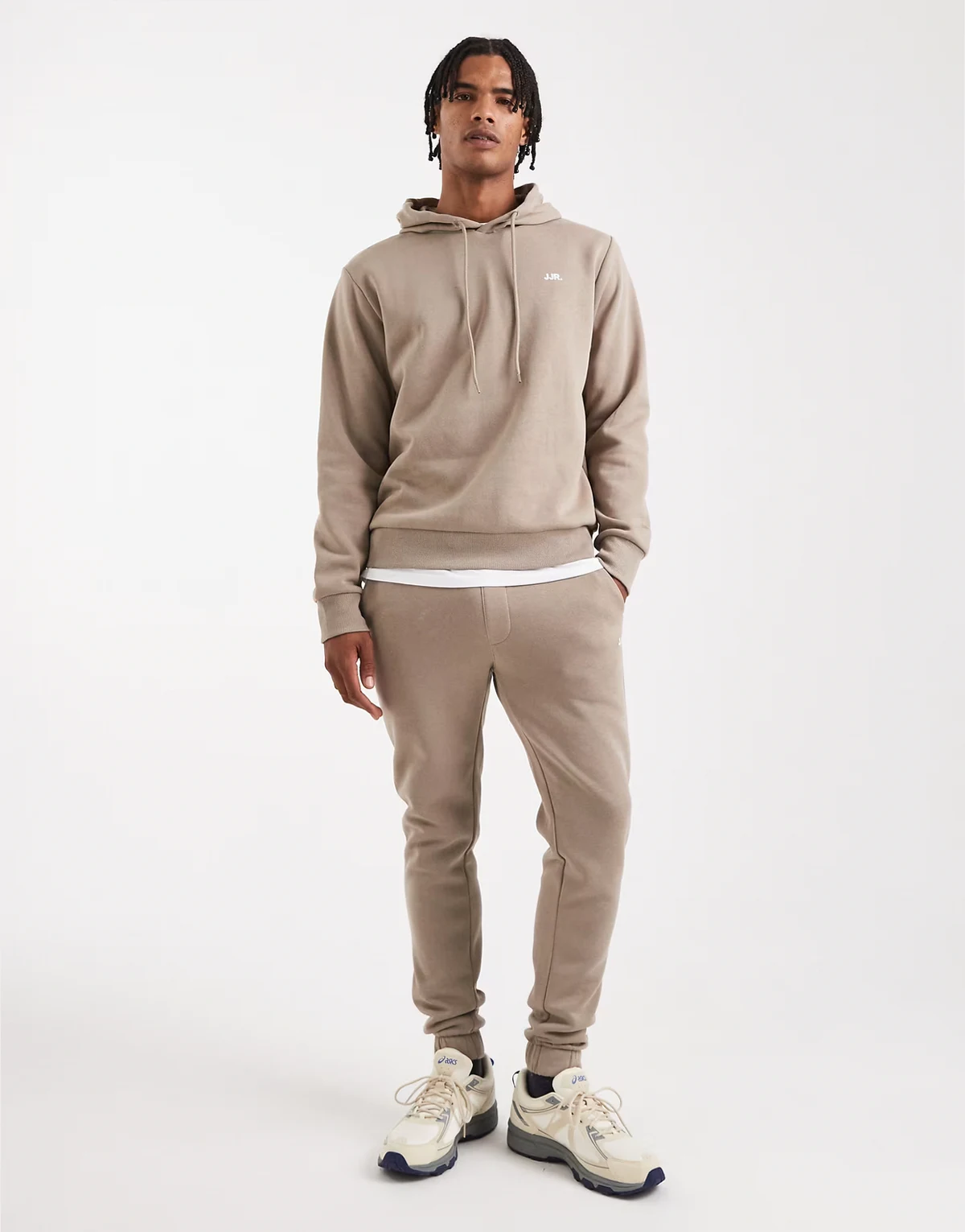 slim sweatpants with logo in beige