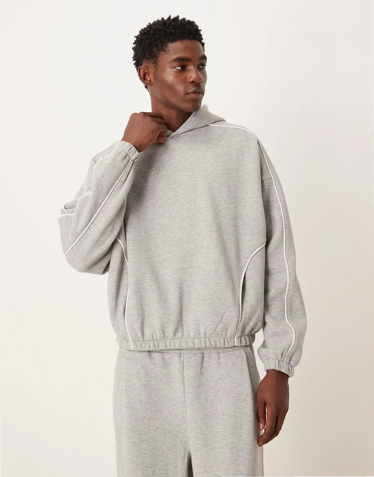 extreme oversized boxy hoodie with piping in heather gray - part of a set
