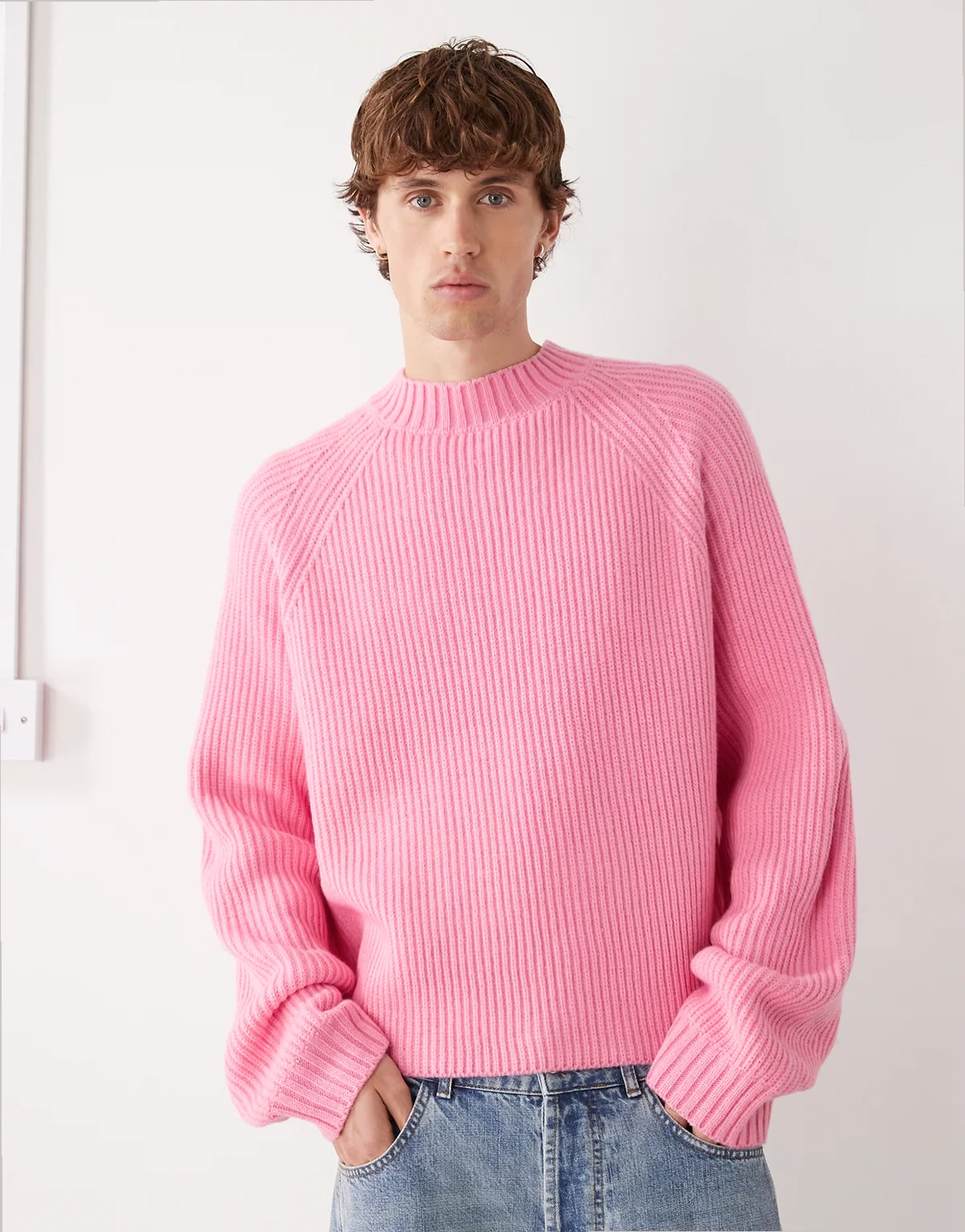 boxy knit sweater in baby pink