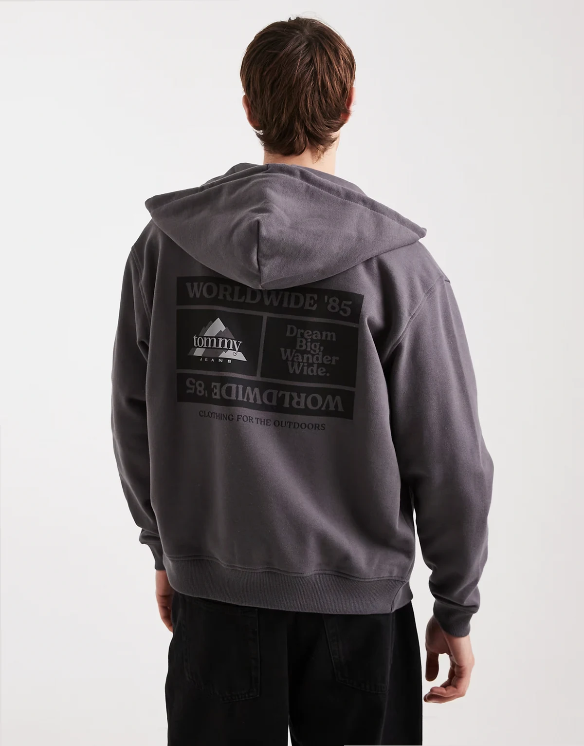 stacked graphic logo zip up hoodie in washed black