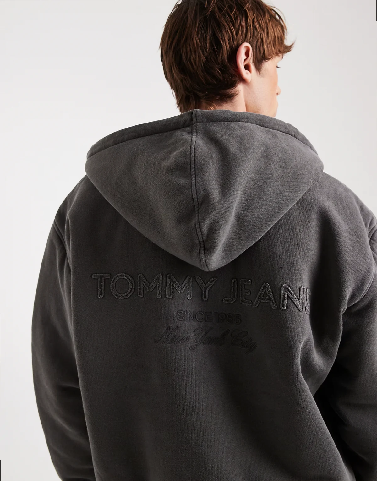 flag logo zip up hoodie in washed black